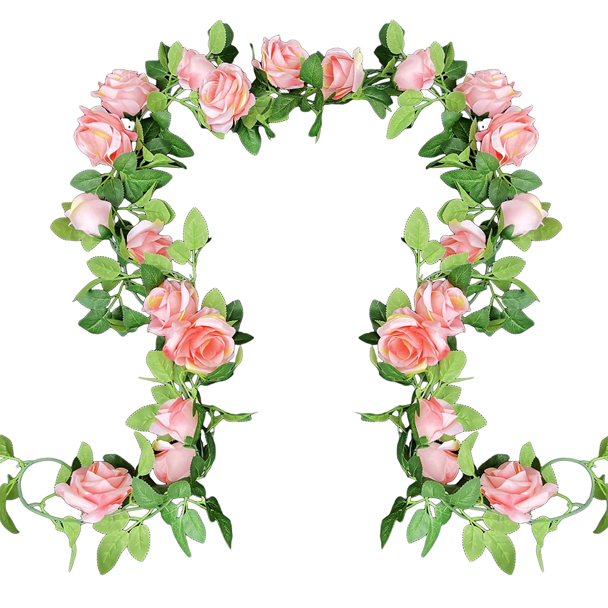 UKELER 2 Pack Artificial Pink Rose Garland - 14FT Silk Flower Vines for Wedding Arch, Home Garden, Party & Outdoor Decor | Hanging Floral Arrangement for Ceremonies, Events & Indoor Decoration