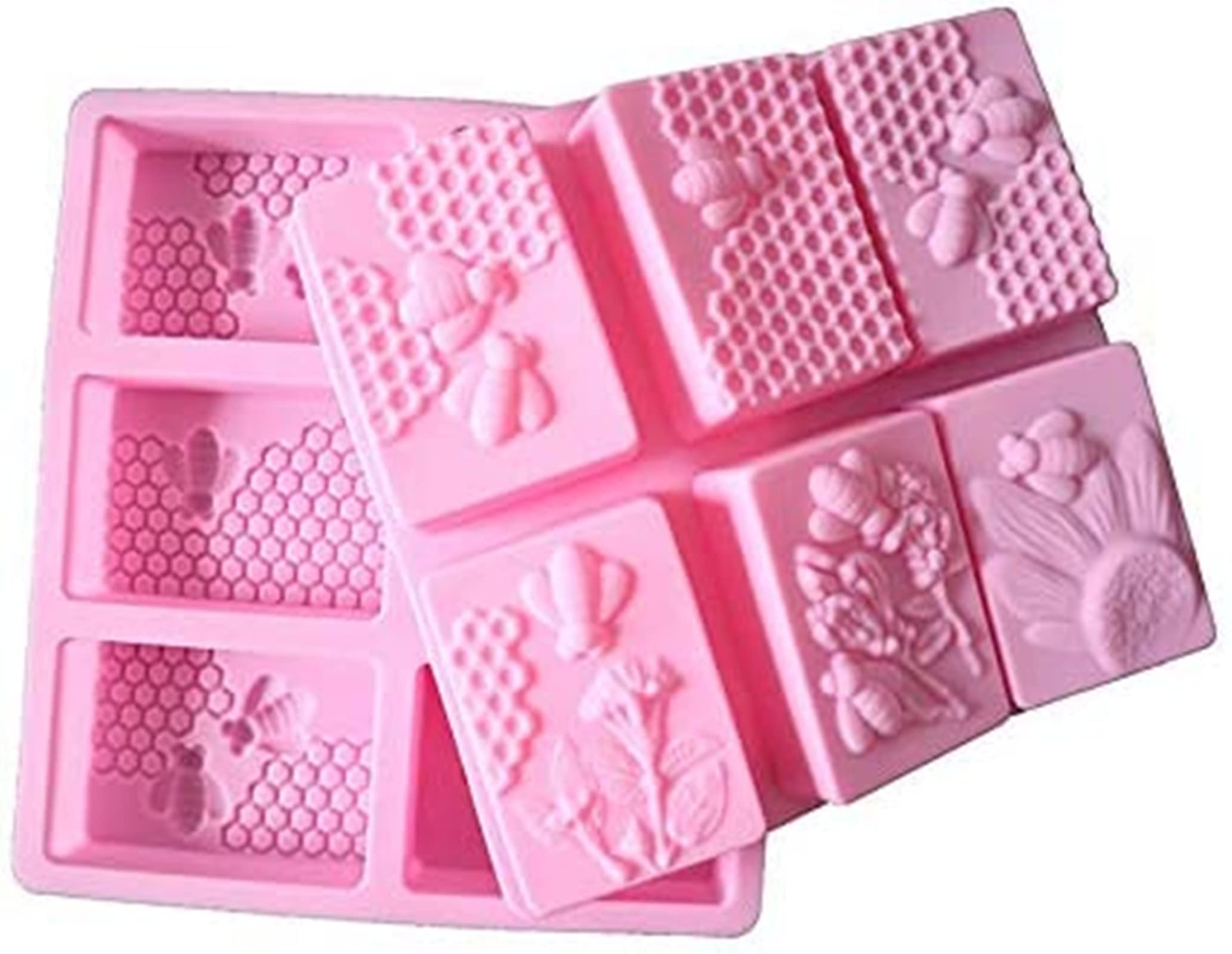 2Pcs Rectangle Bee Silicone Soap Molds - Reusable Honeycomb Molds for DIY Soap, Chocolate, Jelly, Candy Making | Perfect for Homemade Crafts, Bath Bombs & Party Favors