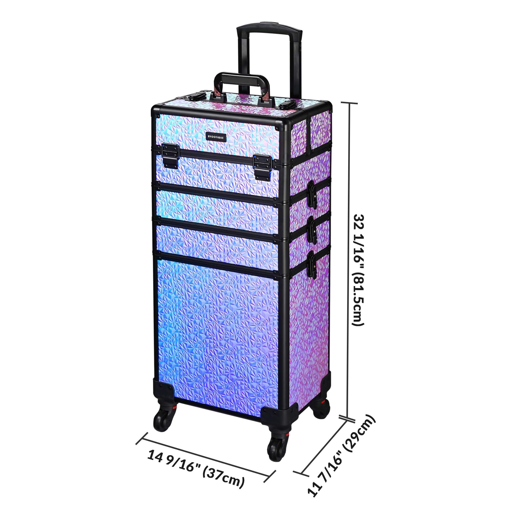 BYOOTIQUE 4-in-1 Rolling Makeup Train Case - Lockable Cosmetic Trolley Organizer with Wheels for Travel, Salon & Barber - Mermaid Purple | Perfect for Makeup Artists, Nail Technicians & Beauty Professionals On-The-Go