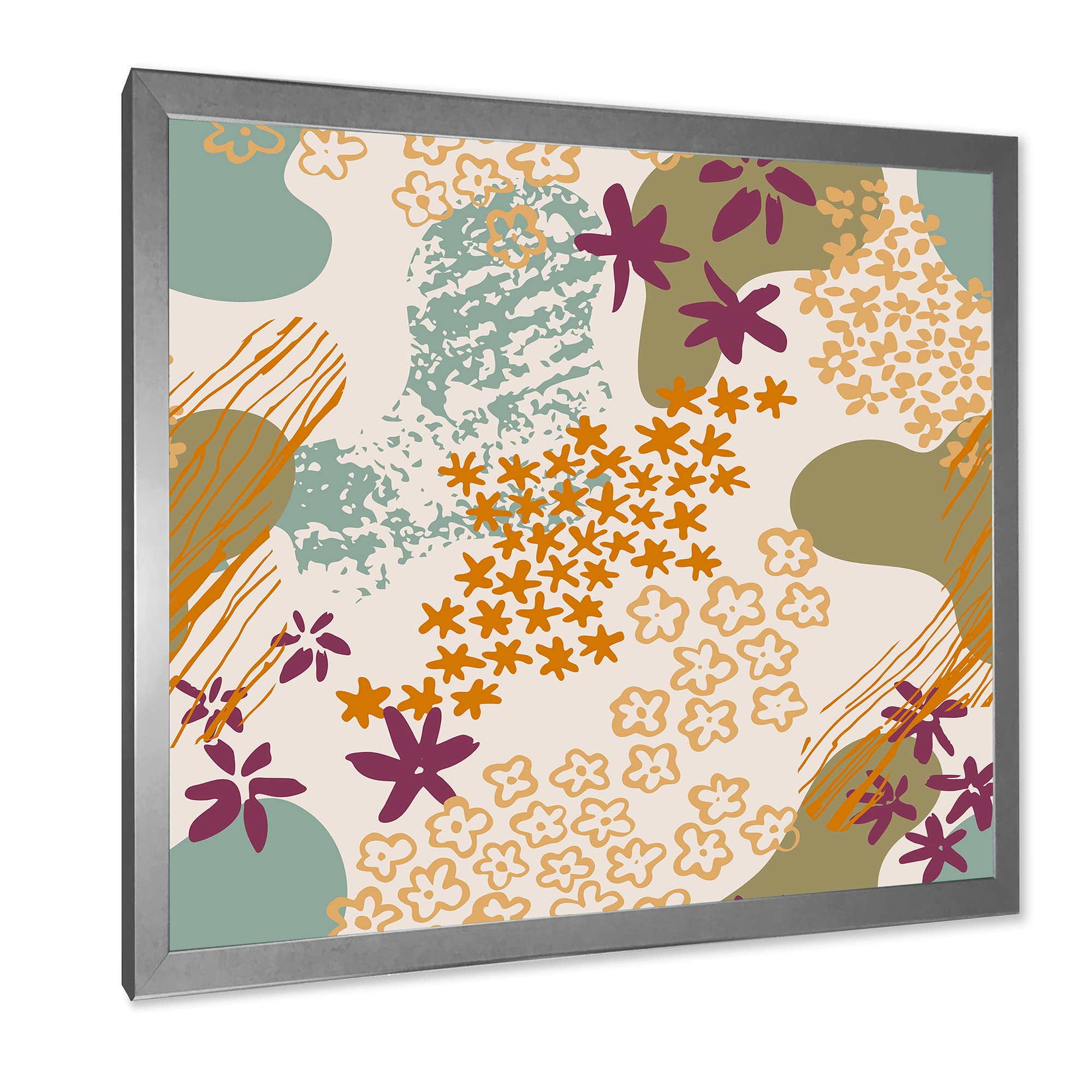 Modern Framed Wall Art with Flowers Silhouettes & Fluid Shapes - Elegant Home Decor for Living Room, Bedroom or Office