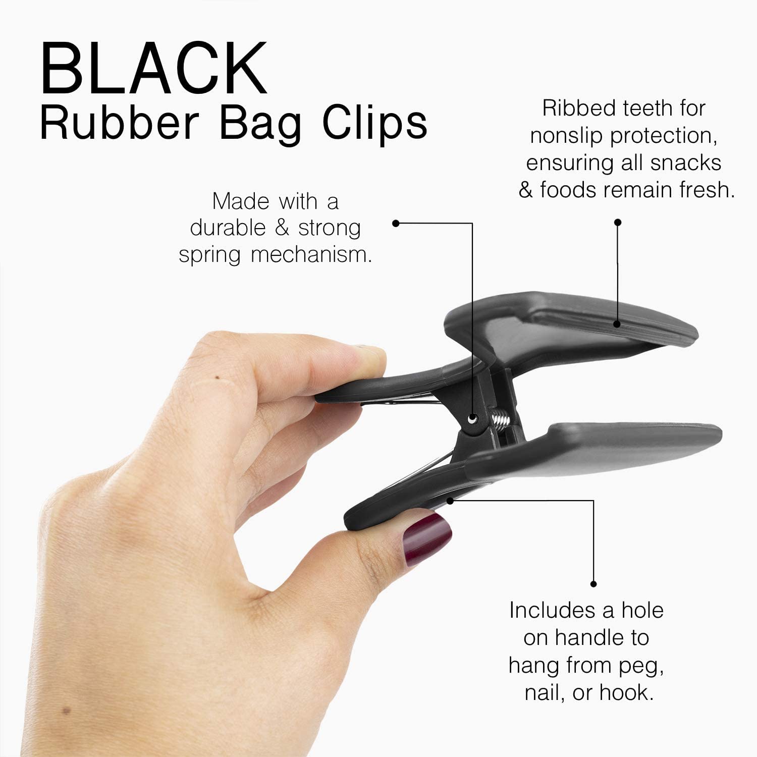 COOK WITH COLOR Heavy Duty Food Clips - 4 Pack Large Bag Clips for Food Storage with Airtight Seal | Wide Grip Chip Clips for Chips, Snacks & Bulk Foods | Kitchen & Pantry Organization Essentials (Black)