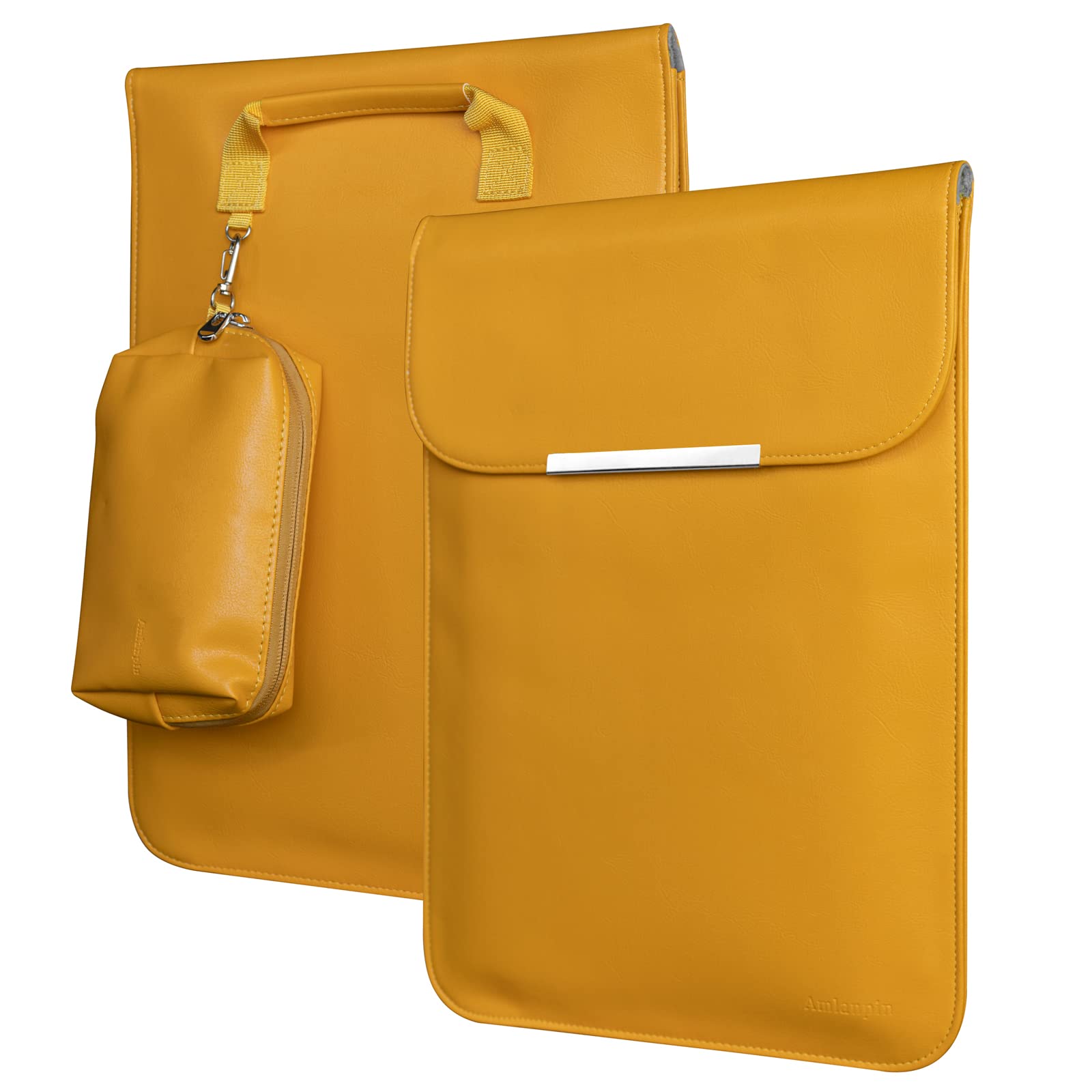 13 Inch Laptop Sleeve Case - Waterproof PU Leather Protective Cover for MacBook Pro/Air, Surface Laptop, Dell XPS 13, MateBook X Pro, HP (13-14 Inch) - Perfect for Office, Travel & School (Yellow)