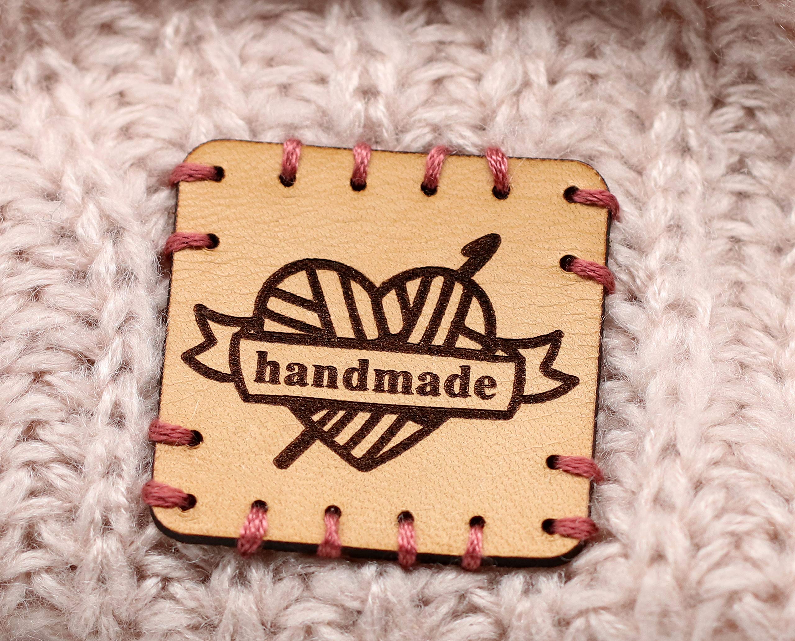 Handmade Genuine Italian Leather Labels - 15pcs SQ04 Crochet Square Tags with Exclusive Engraving - Perfect for DIY Crafts, Gift Wrapping, and Handmade Product Branding