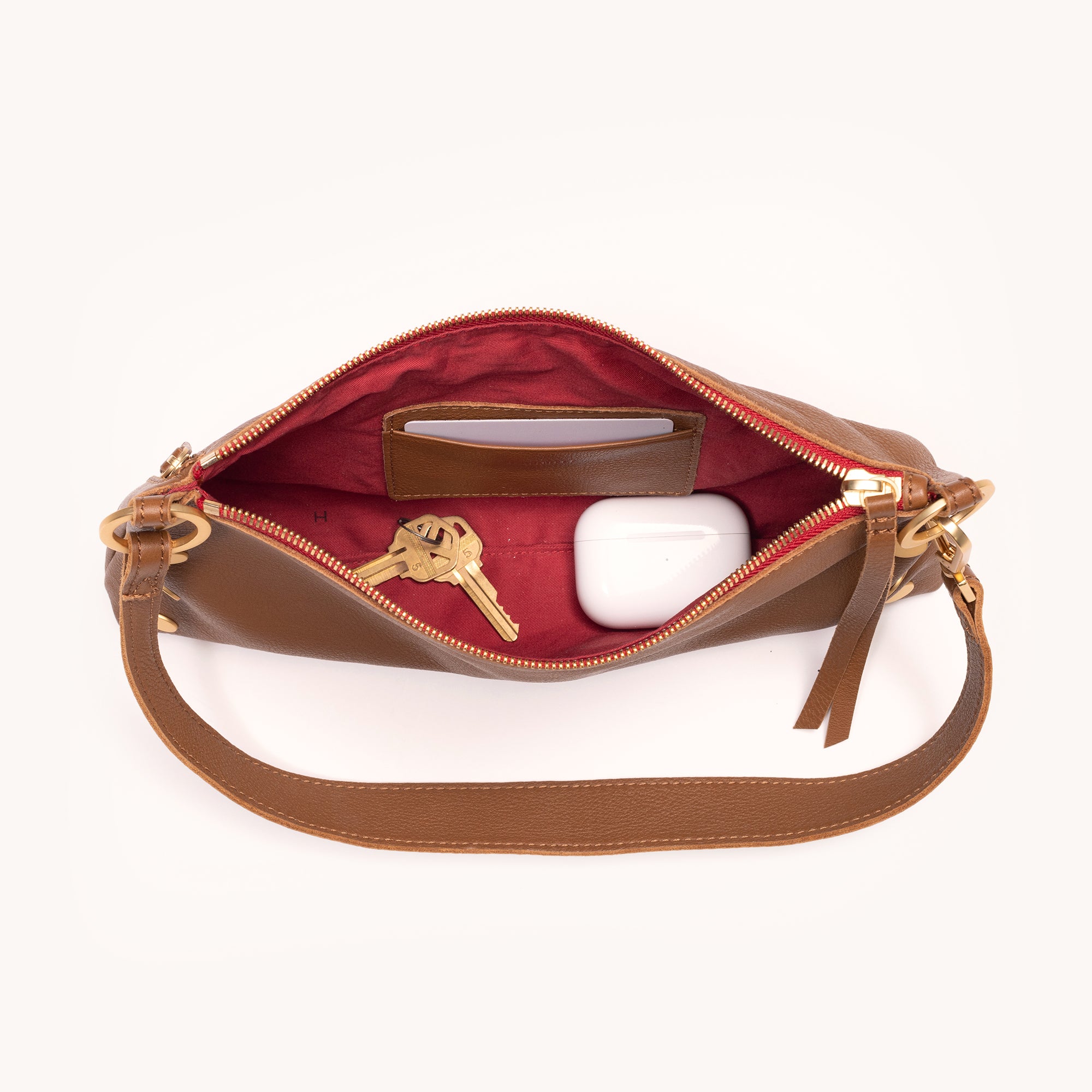Kyle Mahogany Pebble Leather Wallet with Brushed Gold Red Zip - Small Size | Stylish & Durable for Everyday Use, Travel & Gifts