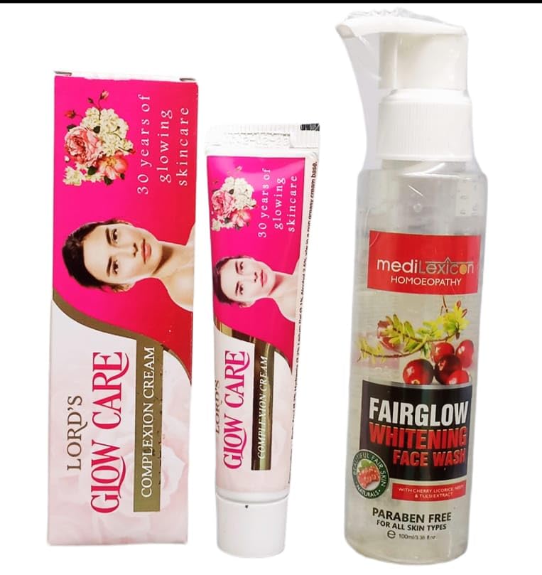 Lords Glow Care Complexion Cream (25g) & Medi Lexicon Fairglow Whitening Face Wash (100ml) - Brightening Skincare Duo for Glowing, Even Skin Tone | Day & Night Routine