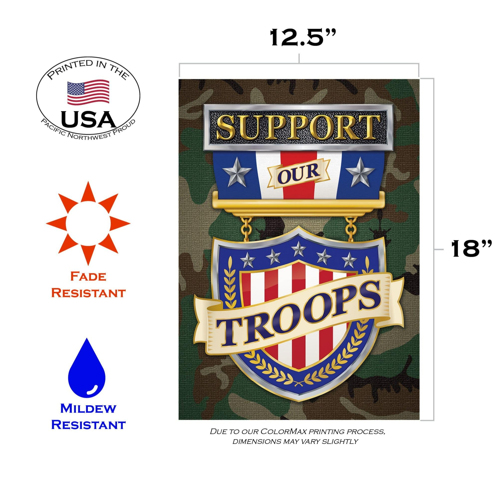 Toland Home Garden 1112388 Double Sided Patriotic Garden Flag 12x18 Inch - Military Yard Decoration, Outdoor House Flag to Support Our Troops - Perfect for Front Yard, Porch & Patriotic Holidays