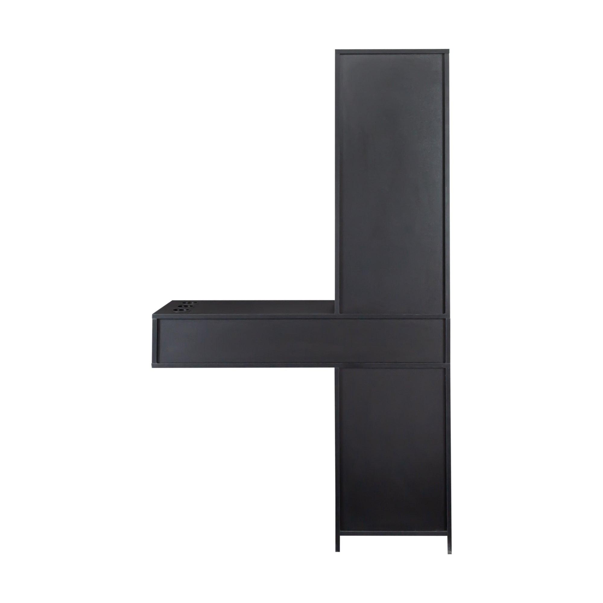 Modern Black Simple Hair Desk with Multi-Layer Storage - Large Capacity Vanity Organizer for Makeup, Jewelry & Hair Accessories | Perfect for Bedroom, Bathroom & Dressing Room