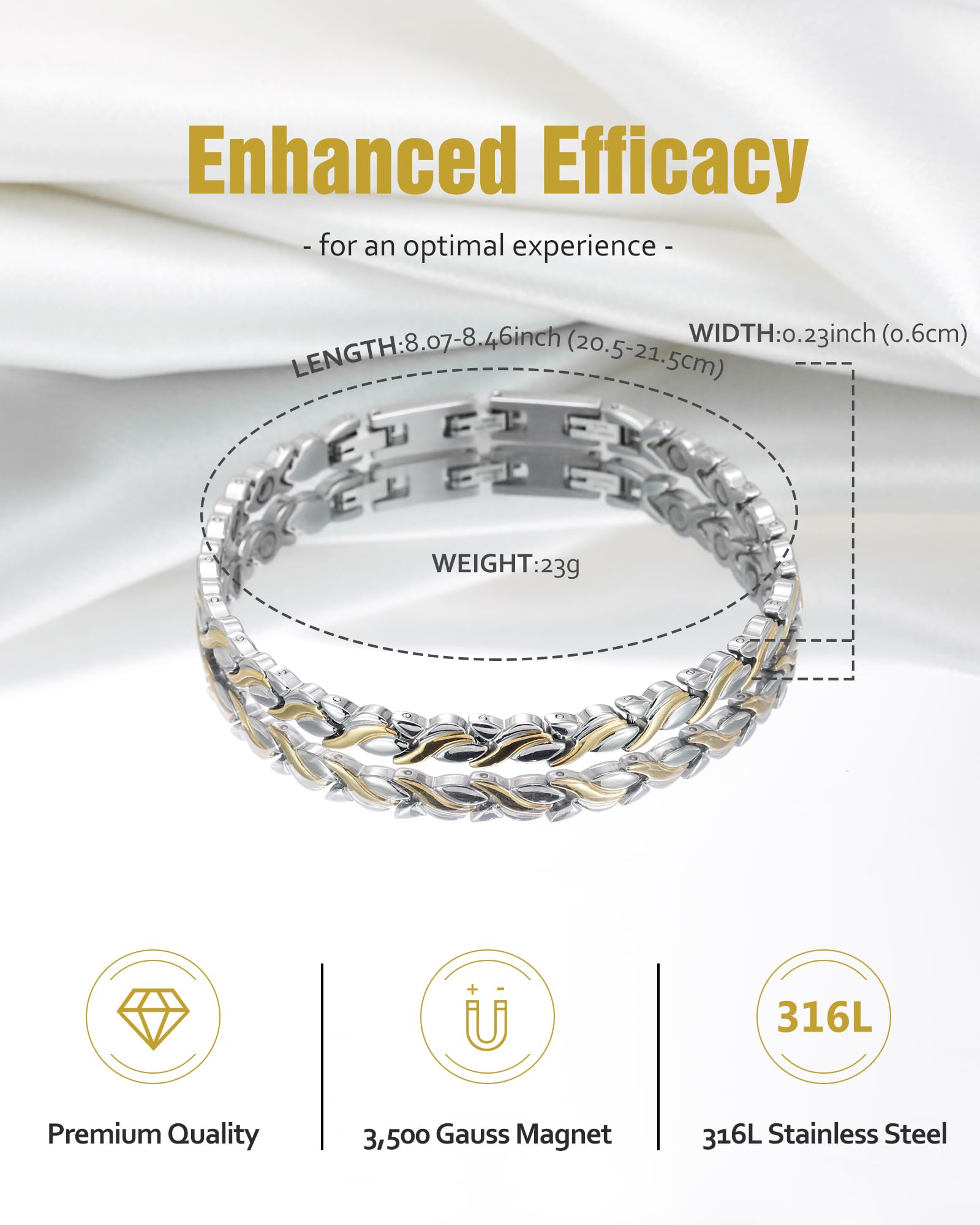 Jecanori Magnetic Therapy Bracelets for Women & Men - 3500 Gauss Strong Titanium Steel Magnetic Bracelet with Sizing Tool - Perfect for Pain Relief, Improved Circulation & Stylish Jewelry Gift for Everyday Wear