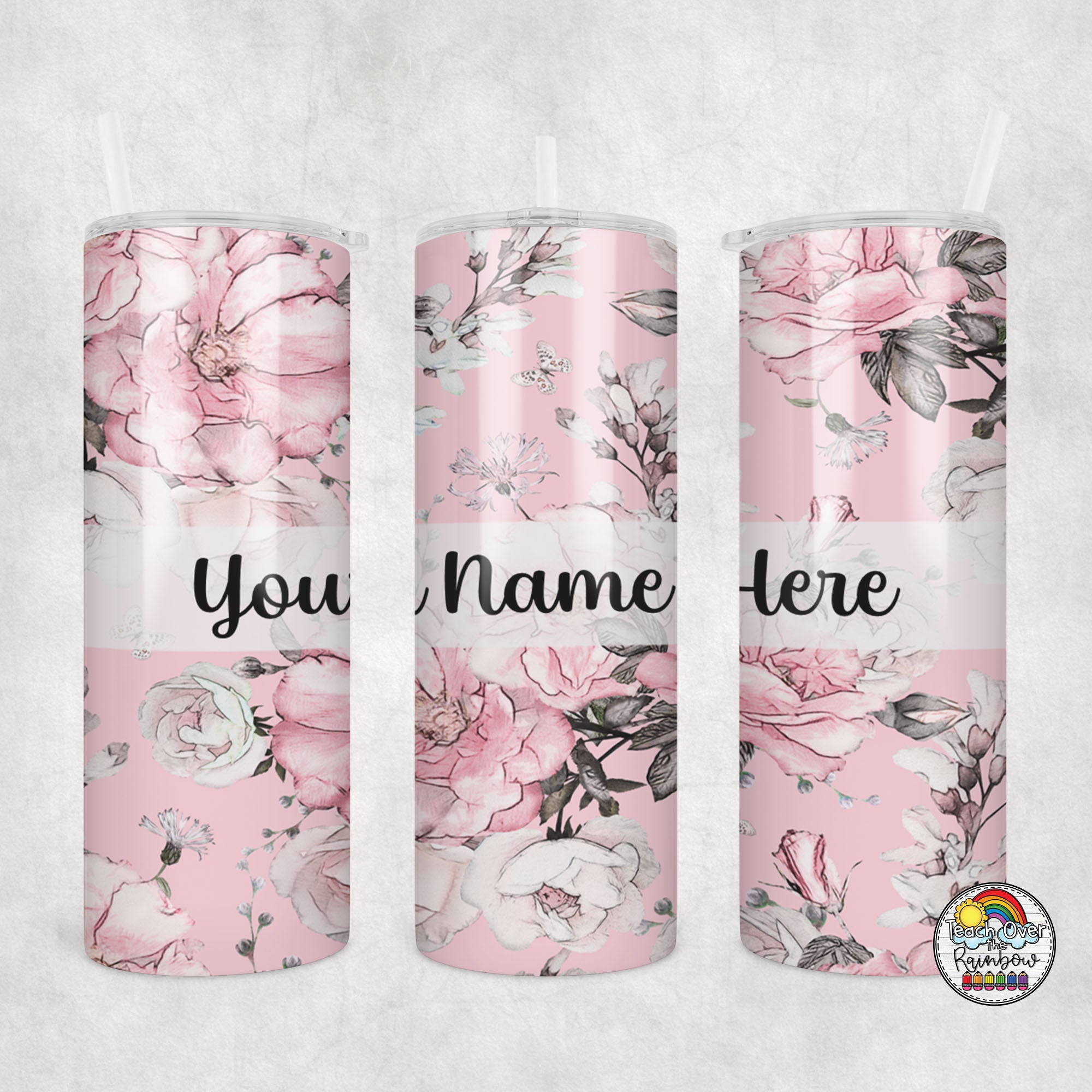 Pink Floral Insulated Tumbler with Lid and Straw - 20oz Leakproof Stainless Steel Water Bottle for Women - Perfect for Office, Gym, Travel and Outdoor Activities
