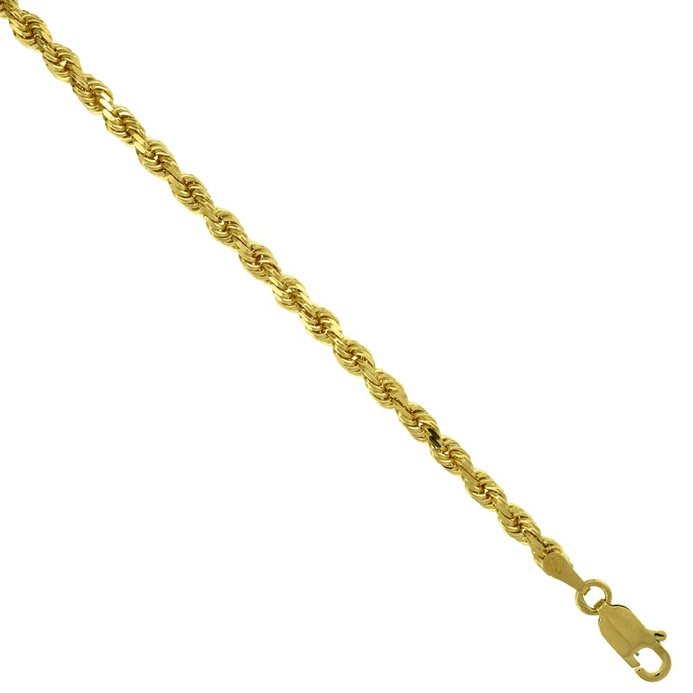 10K Solid Yellow Gold 3mm Diamond Cut Rope Chain Necklace & Bracelet Set for Men and Women (7-30 Inches) - Perfect for Gifts, Anniversaries, Weddings and Everyday Wear