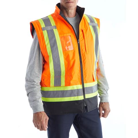 Terra Hi-Vis 7-in-1 Winter Work Jacket with Reflective Strips - ANSI Certified Safety Orange (116501) for Construction, Roadwork & Outdoor Winter Jobs