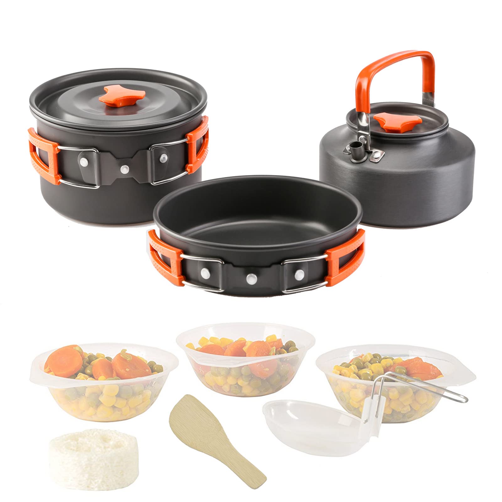 9-Piece Non-Stick Camping Cookware Set - Lightweight Backpacking Pots, Bowls & Teapot for Hiking, Picnics & Outdoor Adventures | Compact Mess Kit for Camping & Travel