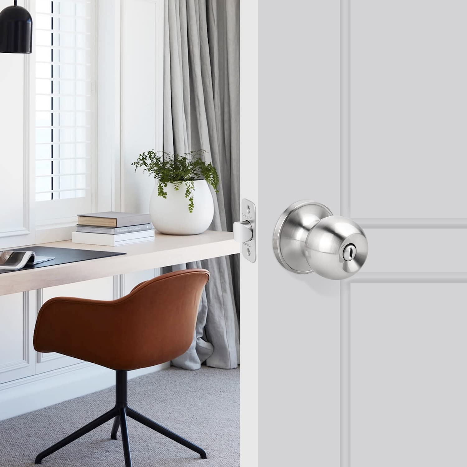 Keyless Ball Door Knob - Satin Nickel Privacy Lock for Bedroom & Bathroom - Easy Installation
