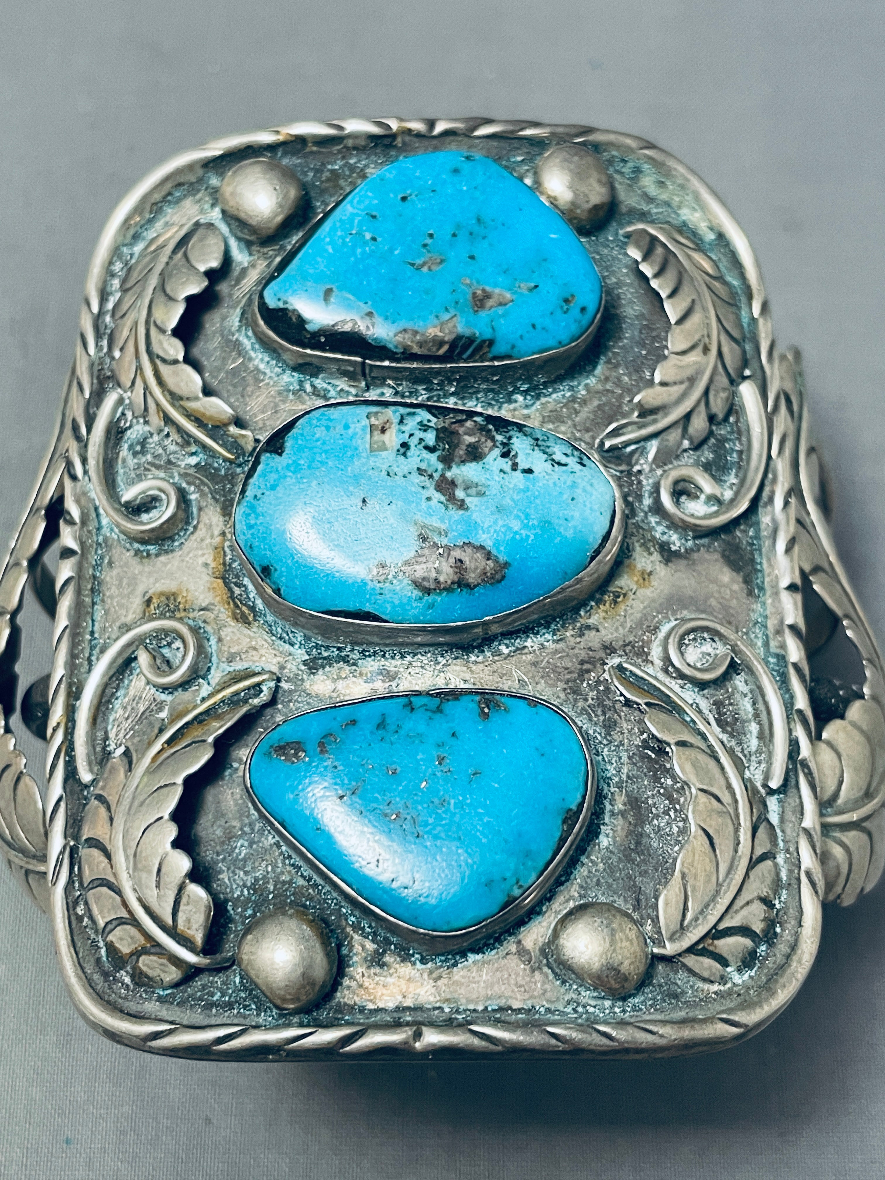 101 Gram Large Wrist Vintage Native American Navajo Turquoise Sterling Silver Bracelet for Men - Perfect for Western Fashion, Boho Style & Gift Giving