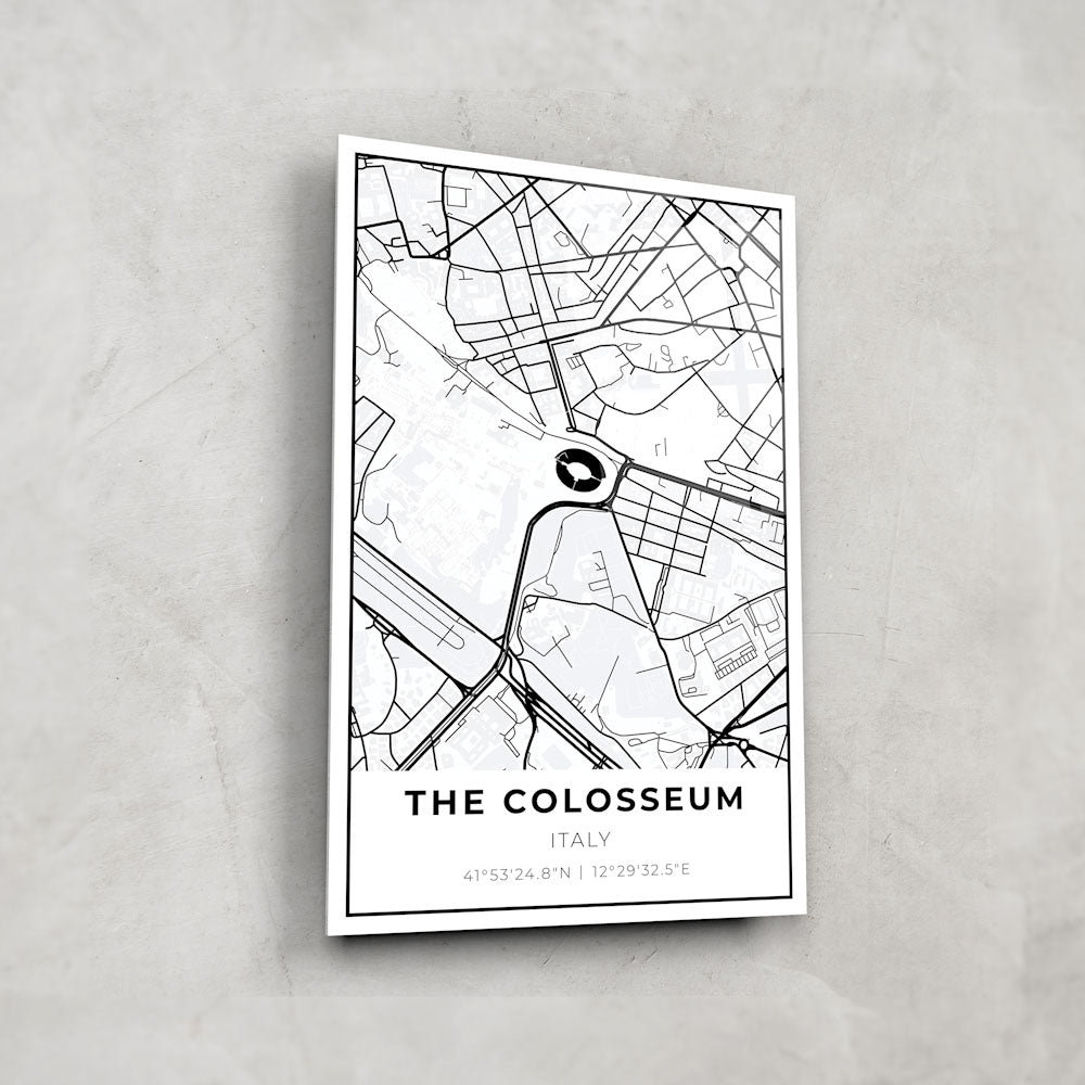 The Colosseum Map Glass Wall Art - Vintage Rome Cityscape Decor for Home & Office - Perfect for Living Room, Bedroom, or Gift