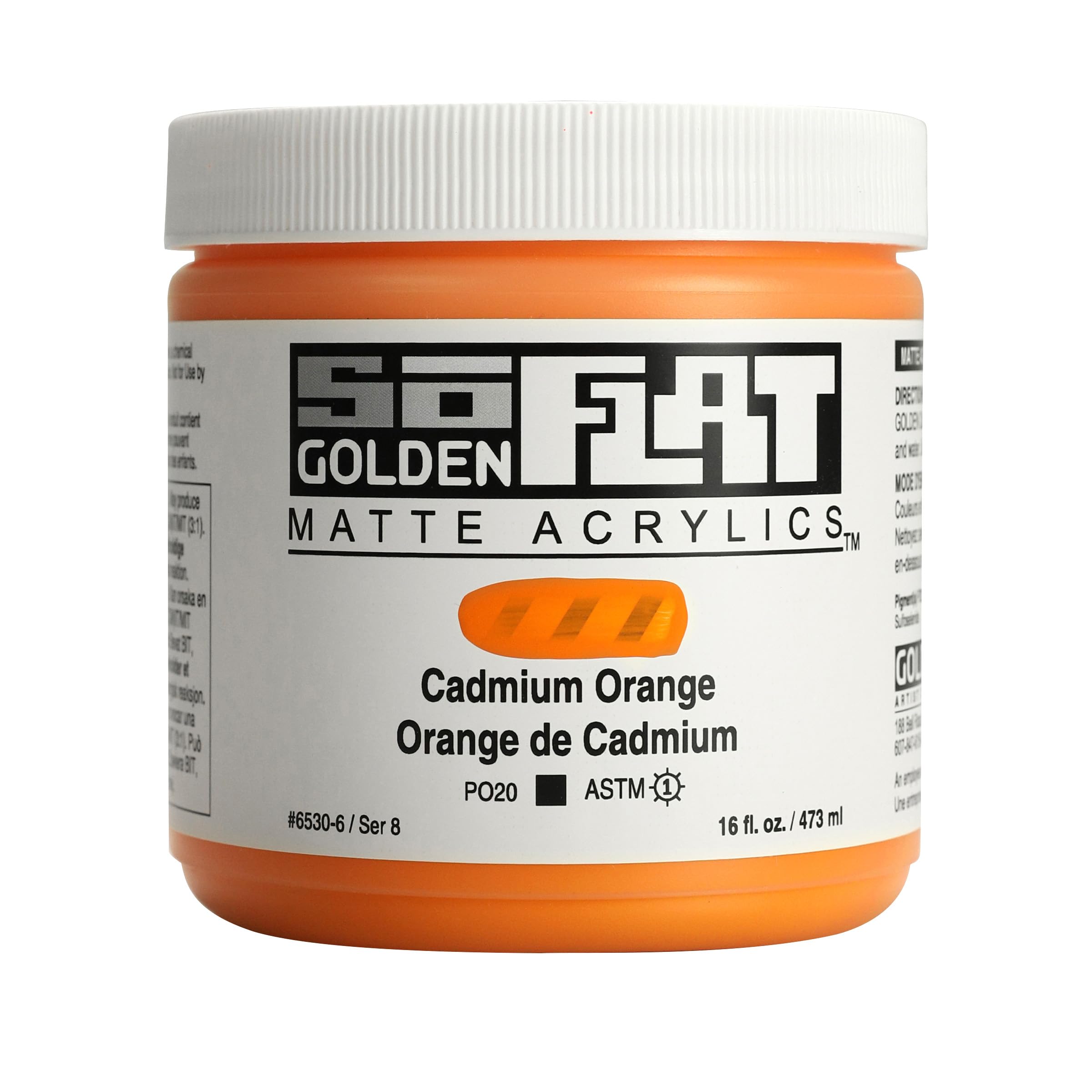 GOLDEN SoFlat Matte Acrylic Paint - Cadmium Orange (16 fl. oz Jar) | Professional Opaque Acrylics for Canvas Painting, DIY Crafts & Home Decor