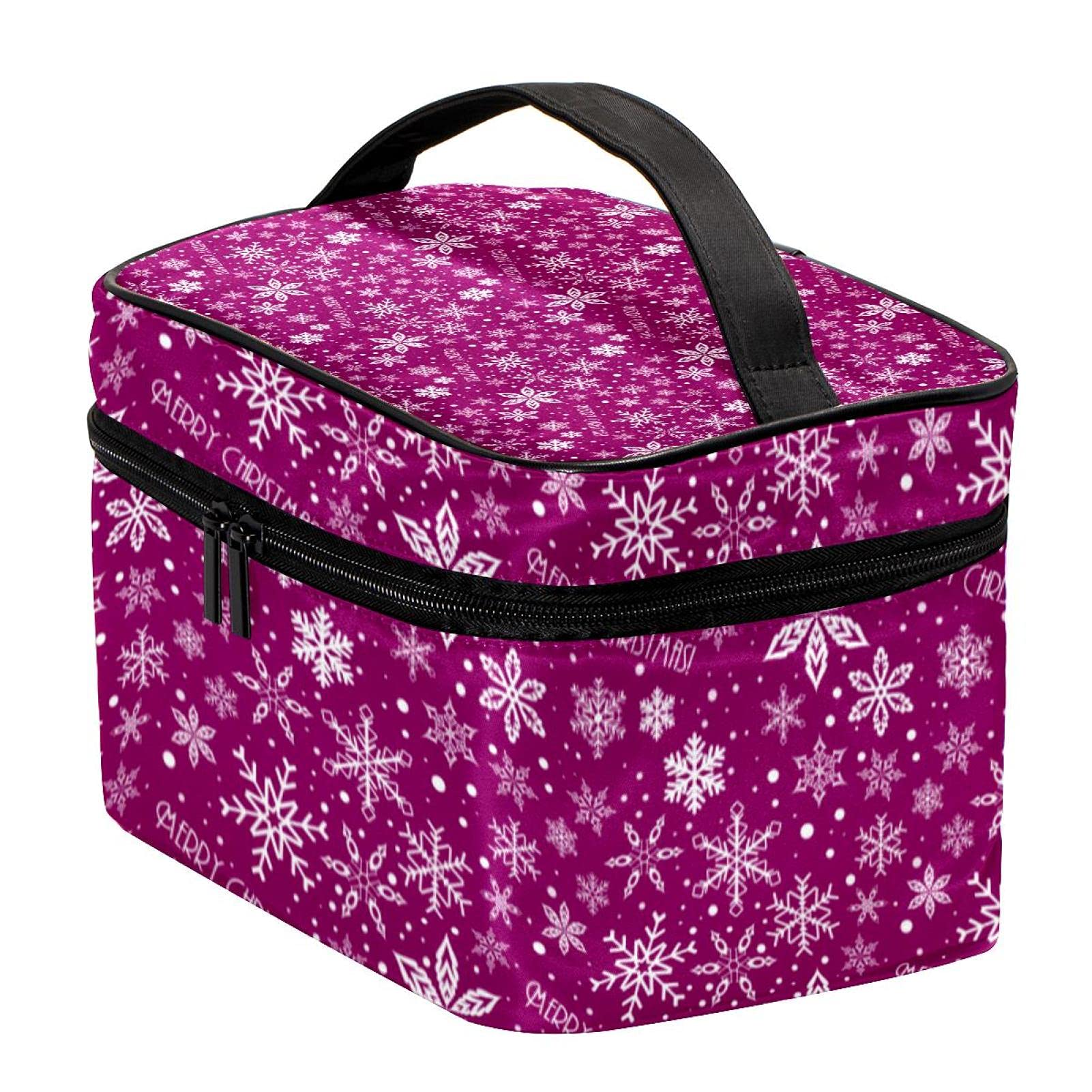Purple Merry Christmas Snowflakes Travel Makeup Bag - Large Cosmetic Organizer with Zipper for Women & Girls | Perfect for Holiday Gifts, Travel Essentials & Toiletry Storage