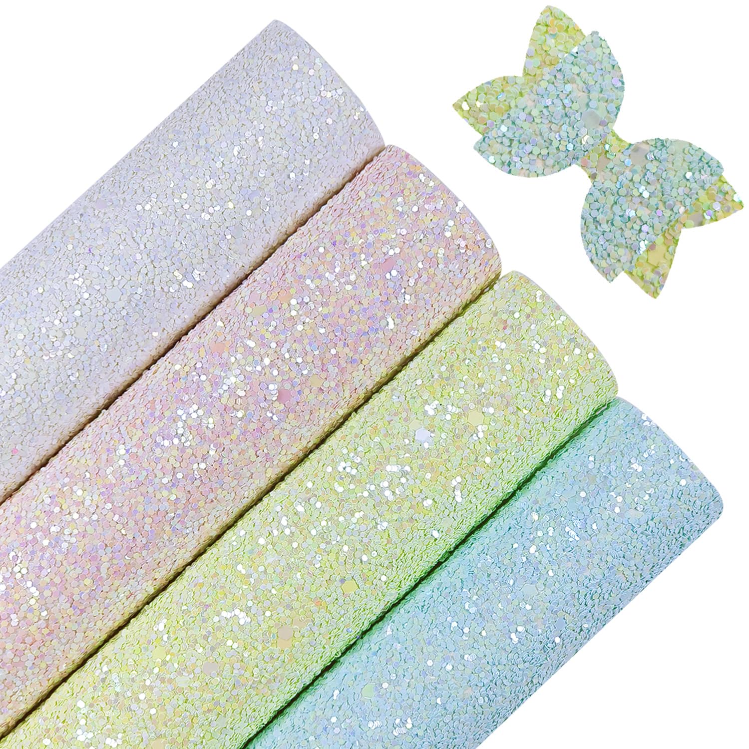 Sparkly Glaze Candy Color Chunky Glitter Faux Leather Fabric Sheets - 8x12 Inch Shiny Solid Color Craft Material for DIY Bows, Hair Accessories & Summer Fashion Projects