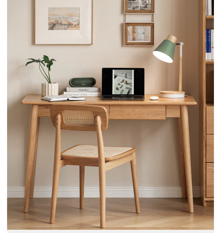 Solid Oak Wood Office Desk with Spindle-Shaped Slanted Legs - Modern Home Office Furniture for Work & Study