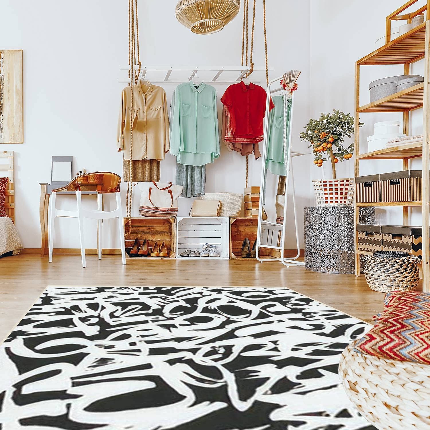 Modern Abstract Area Rug - Stain Resistant Graffiti Print Carpet for Living Room, Bedroom, Kitchen & Bathroom - Rectangular Home Decor Mat for Contemporary Spaces