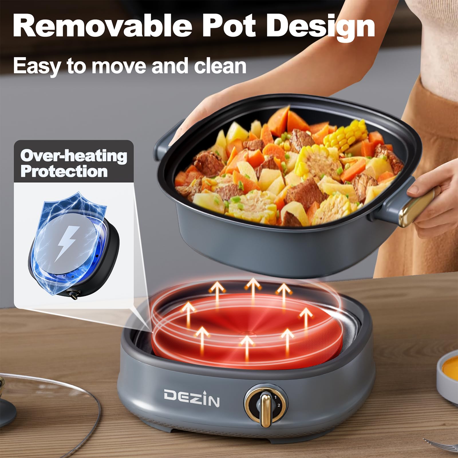 Electric Shabu Shabu Hot Pot with Removable 3L Non-Stick Pot, Steamer & Grill - 3-in-1 Multi-Cooker with Dual Power Control for Home, Party & Family Gatherings | Perfect for Asian Cooking, Hot Pot Nights & Entertaining Guests