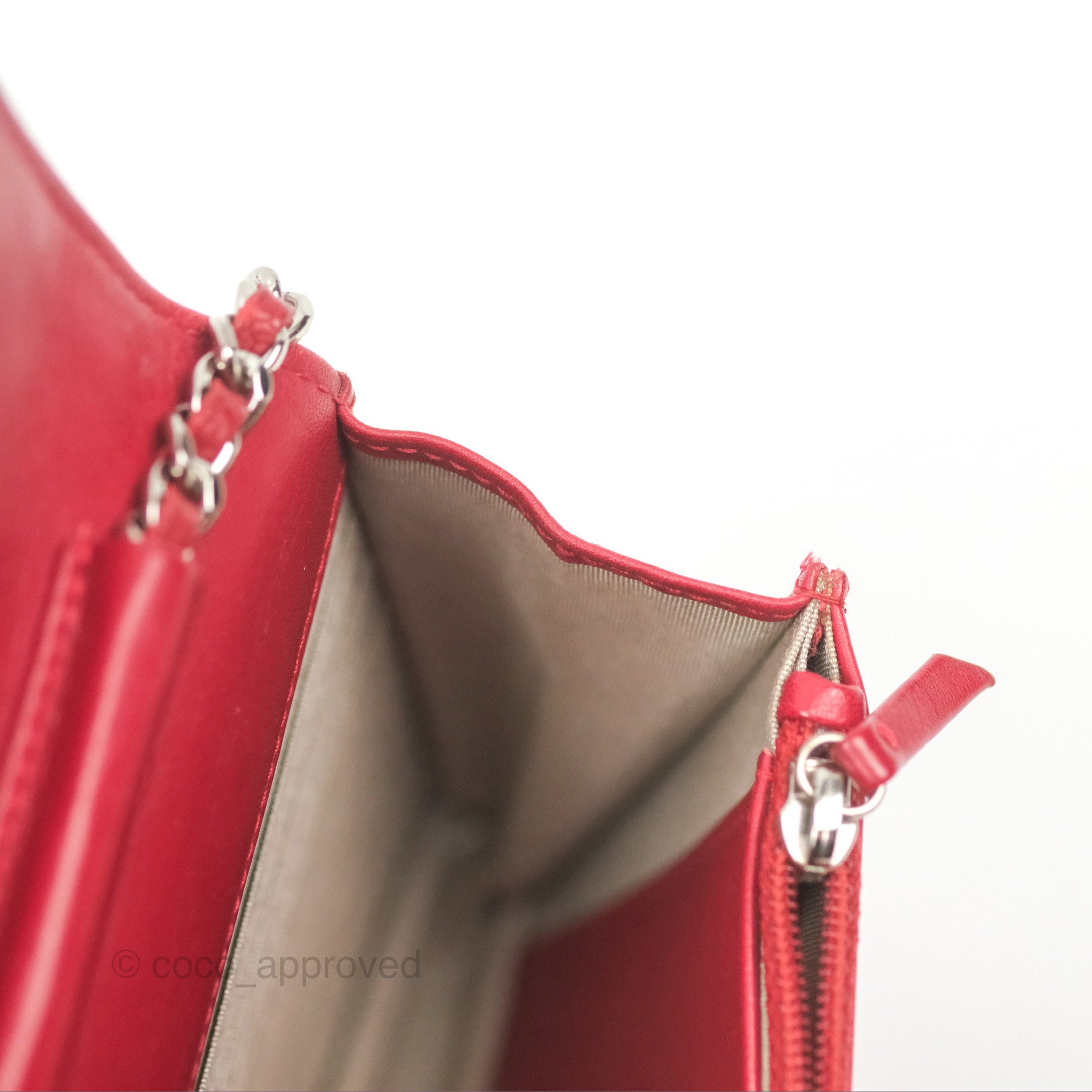 Chanel CC Wallet On Chain WOC Crossbody Bag - Red Caviar Leather with Silver Hardware | Perfect for Evening Events, Parties & Date Nights
