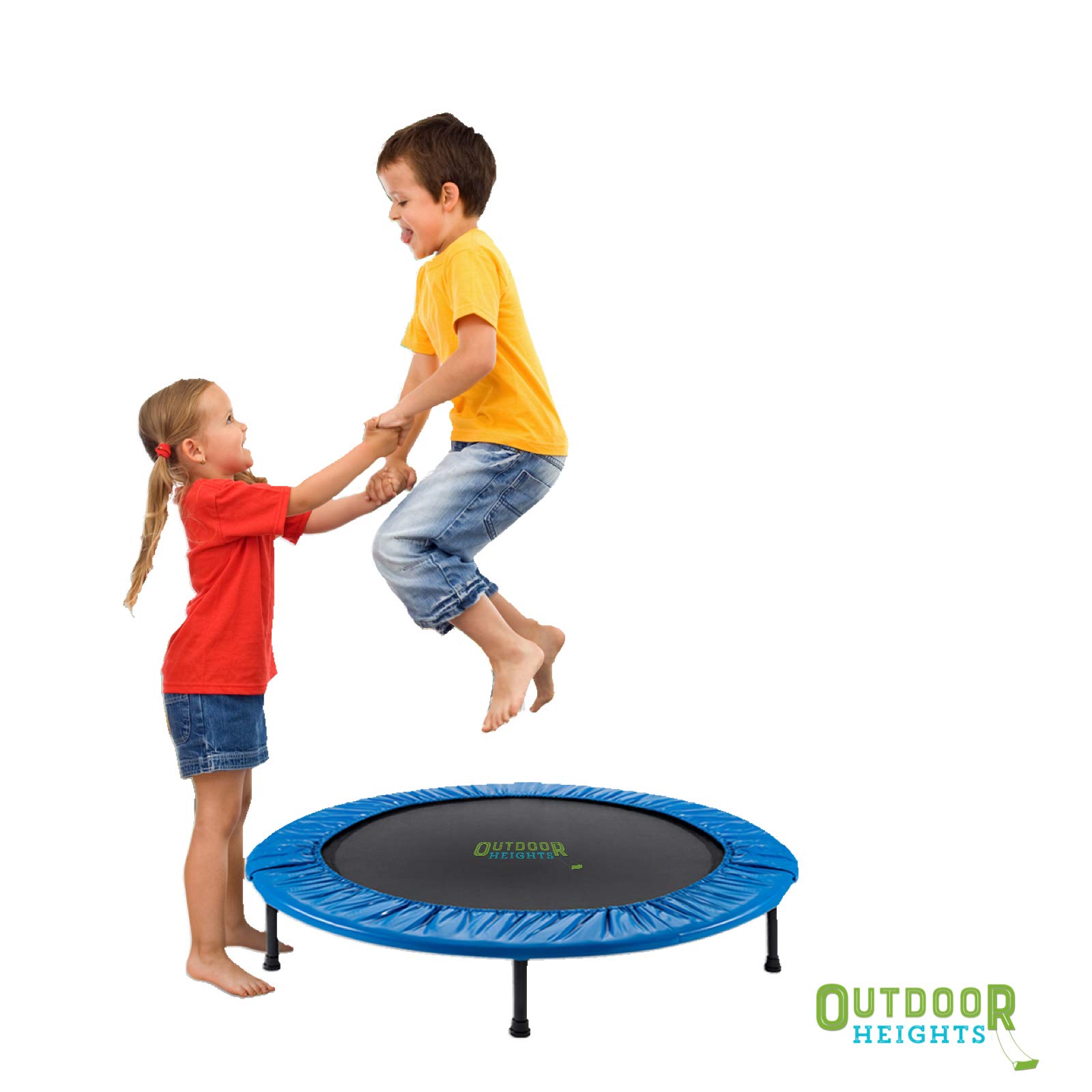 Foldable Mini Trampoline for Adults & Kids - Exercise Fitness Rebounder with Handle & Pre-Attached Springs - Indoor/Outdoor Workout Equipment for Home Gym, Weight Loss & Family Fun