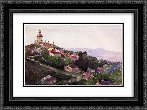 24x18 Black Ornate Frame with Double Matted Museum Art Print - Houses In France Painting by Theodore Robinson | Vintage Home Decor, Living Room Wall Art, Office Decoration