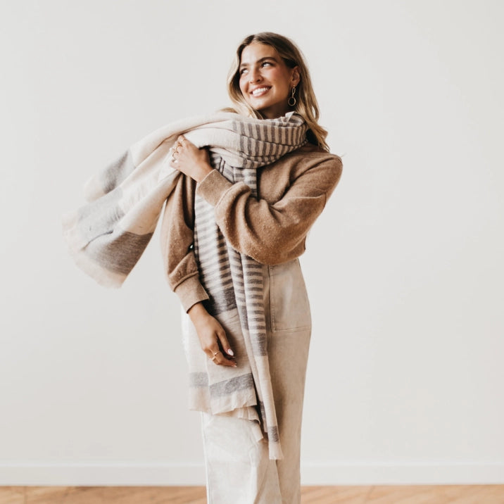 Long Weekend Strip Scarf - Soft & Stylish Womens Fashion Accessory for Travel, Office, and Casual Outfits