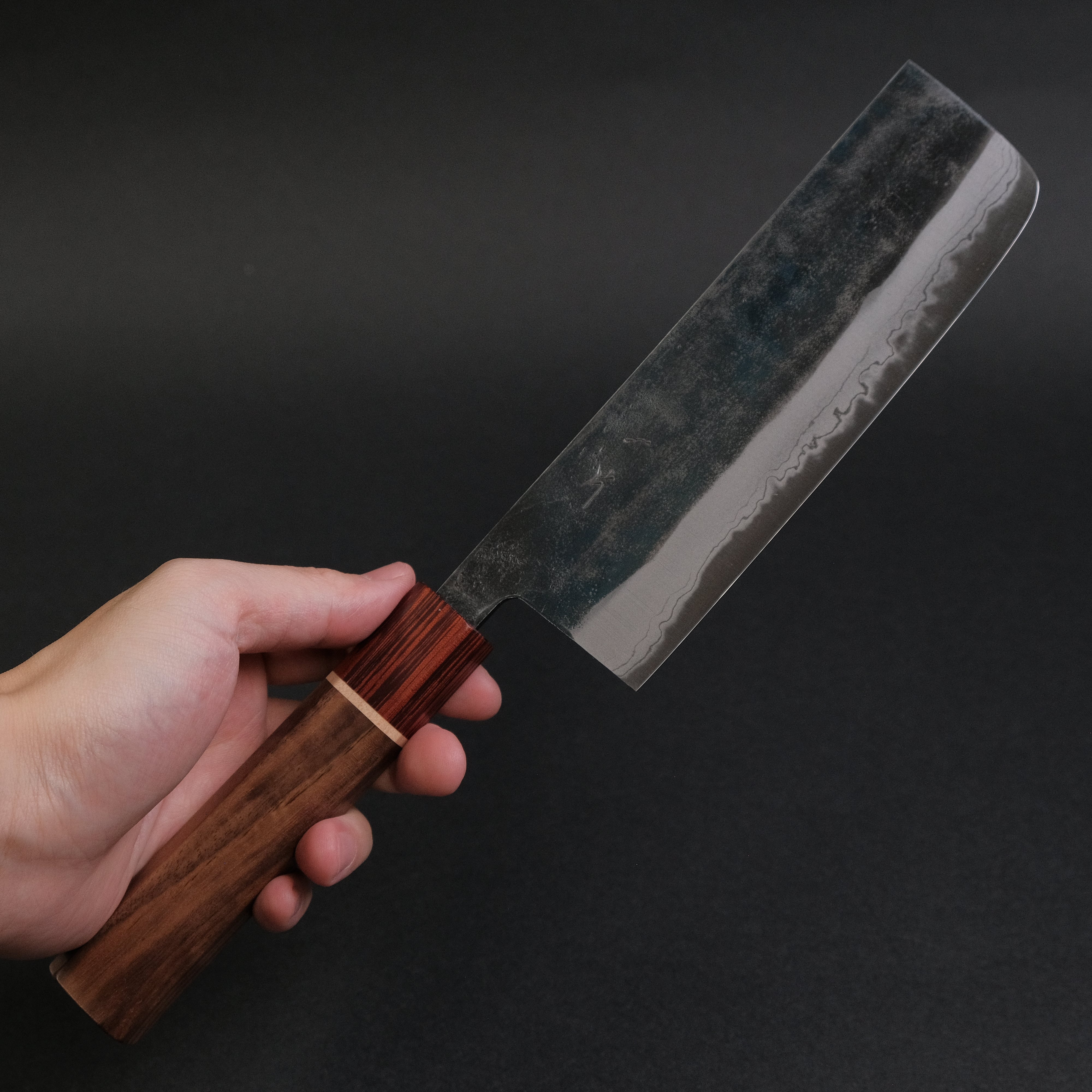 Hitohira Echizen NB White #2 Kurouchi Damascus Nakiri Knife 165mm - Japanese Chef Knife with Walnut Handle & Rengas Ferrule - Perfect for Slicing Vegetables, Herbs & Sushi Preparation
