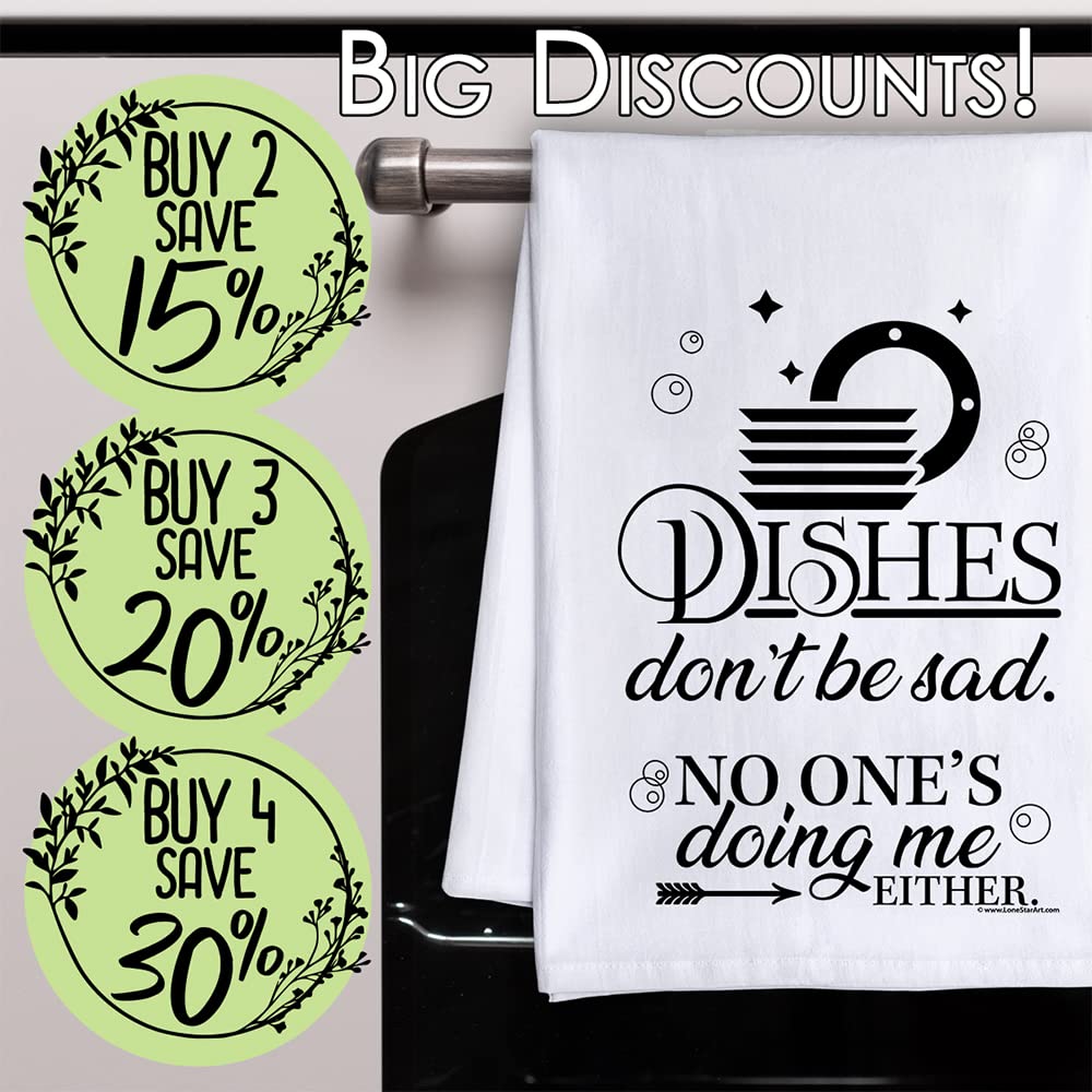 Funny Kitchen Towels with Sayings - 'Dishes Don't Be Sad' Decorative Dish Towels for Women | Cute Housewarming Gift & Multi-Use Kitchen Accessory | Perfect for Cooking, Cleaning & Home Decor