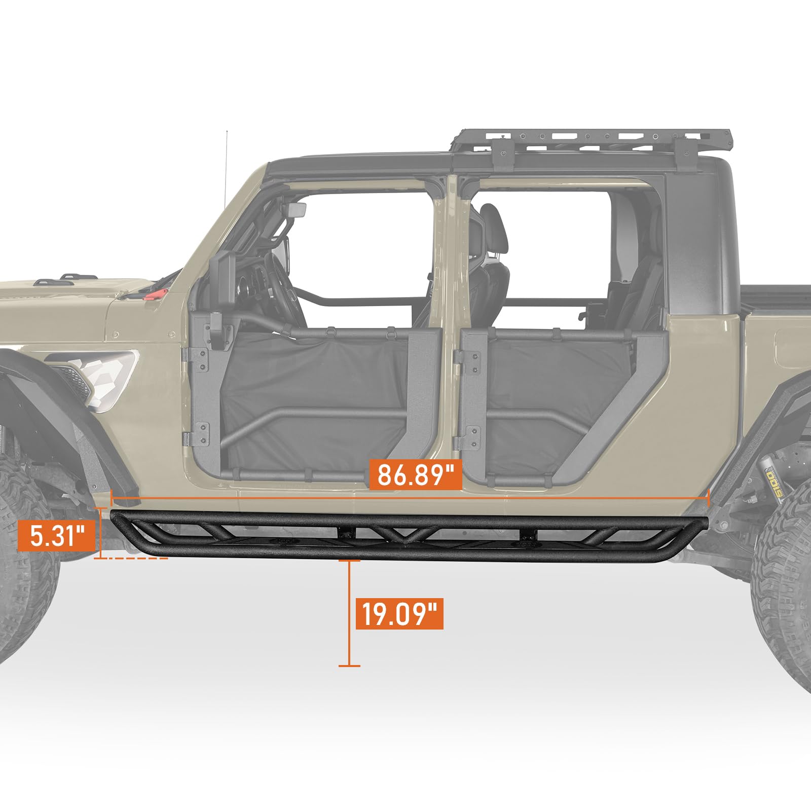 Hooke Road Gladiator Running Boards - Heavy Duty Side Step Slider Nerf Bars for Jeep Gladiator JT (2020-2025) | Off-Road Protection & Easy Entry Access | Perfect for Adventure, Camping & Daily Driving