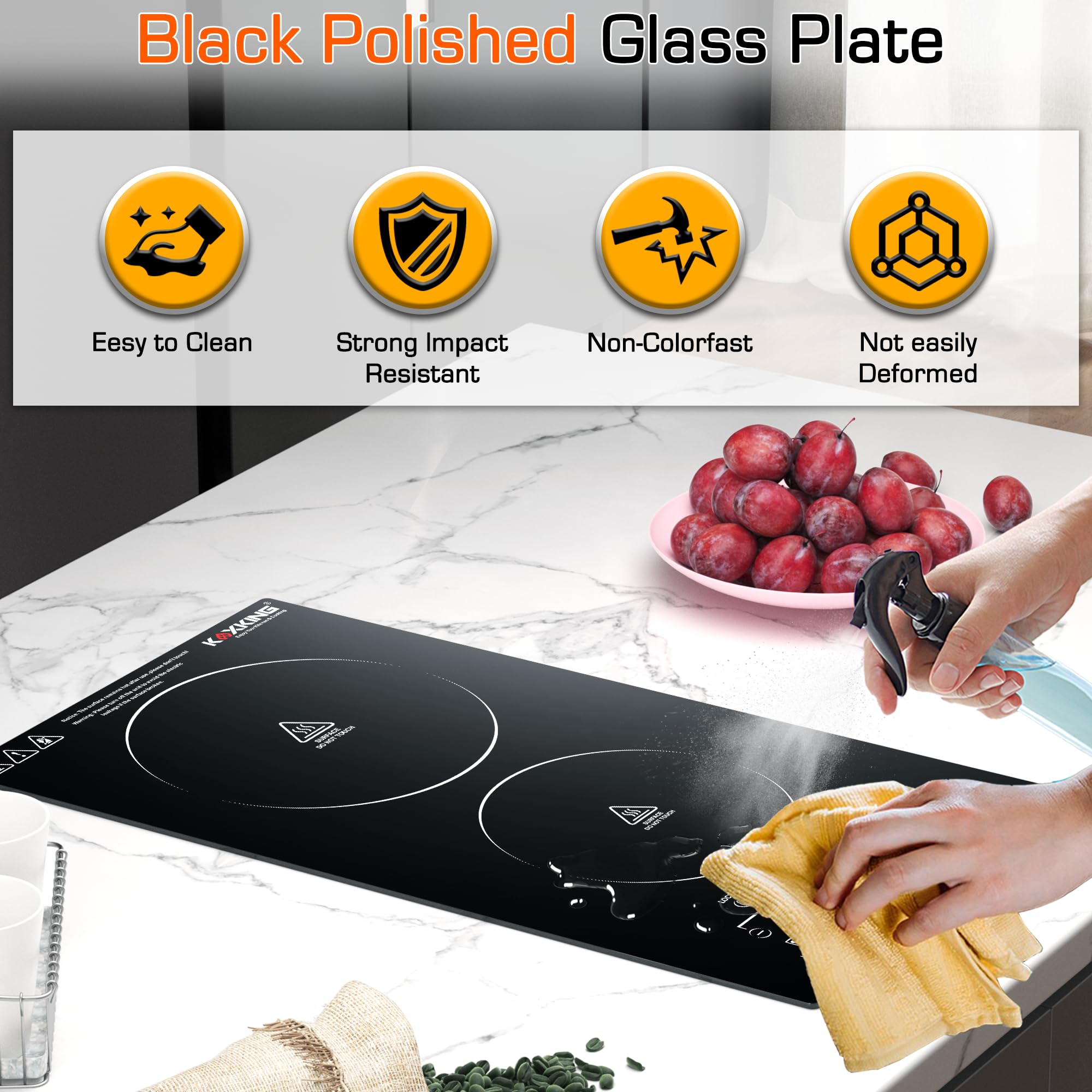 12 Inch 2 Burner Electric Cooktop with Sensor Touch Control - 9 Heating Levels, Timer, Child Safety Lock & Keep Warm Function - 110V Built-In Stovetop for Kitchen, RV, Dorm & Small Spaces