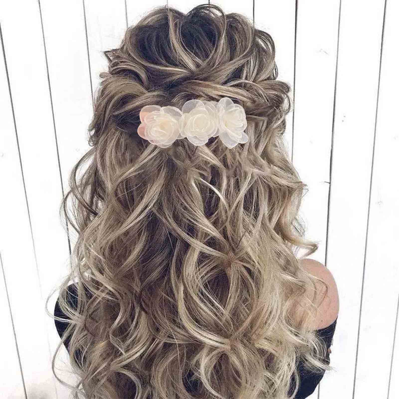 Allereya White Flower Hair Clip Barrette - Elegant Floral Hairpin for Women & Girls, Wedding Bridal Hair Accessories, Ponytail Holder, Perfect Gift for Special Occasions - Great for Weddings, Parties, and Everyday Wear