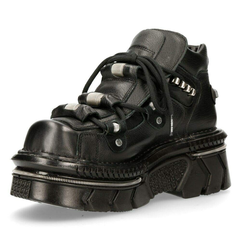 New Rock M-215-S6 Women's Gothic Punk Ankle Boots - Black Metallic Platform Shoes for Alternative Fashion, Concerts & Night Out