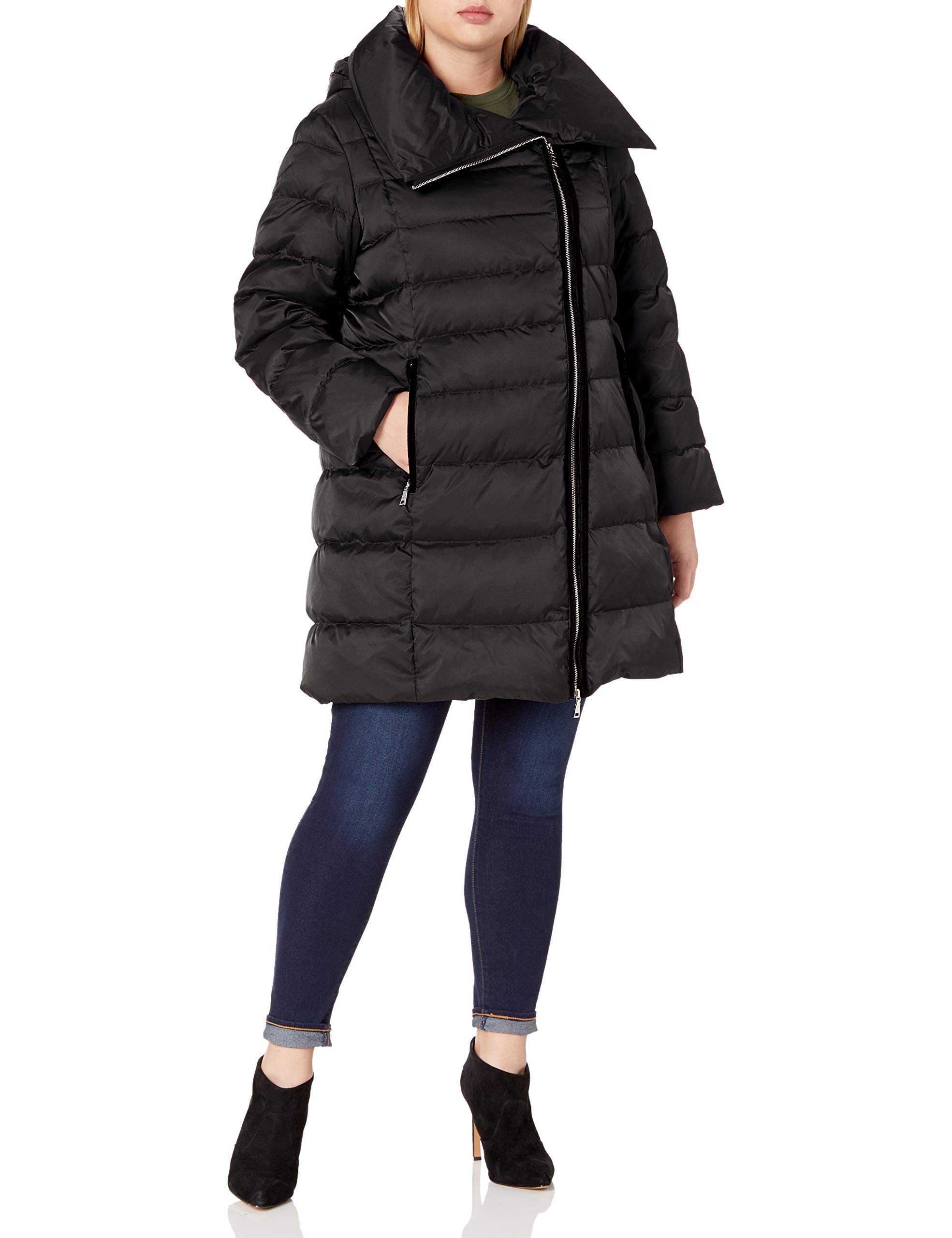 Tahari Women's Heavyweight Asymmetrical Puffer Coat - Winter Warm Down Jacket for Cold Weather, Fashionable Outerwear for Daily Wear & Outdoor Activities