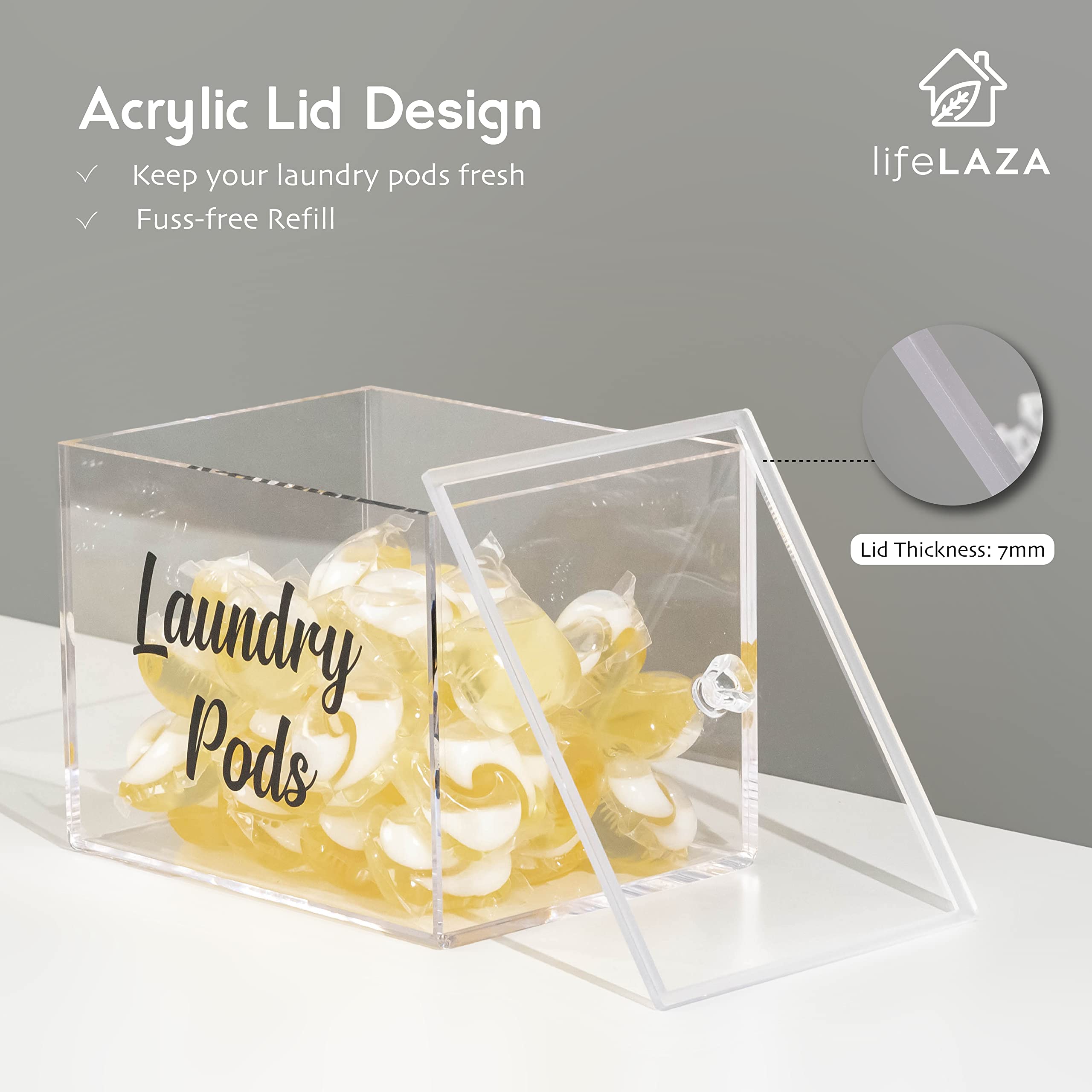 Premium Clear Acrylic Laundry Pods Container with Lid - Tide Pod Storage Organizer for Laundry Detergent Capsules | Space-Saving Laundry Room Decor & Dispenser for Easy Pod Access
