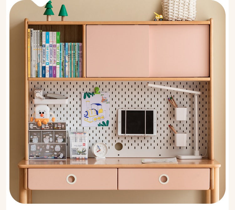 Solid Wood Study Desk with Shelf - Beech & Oak Wooden Writing Desk for Home Office, Study Room, or Library - Durable & Stylish Workspace Solution