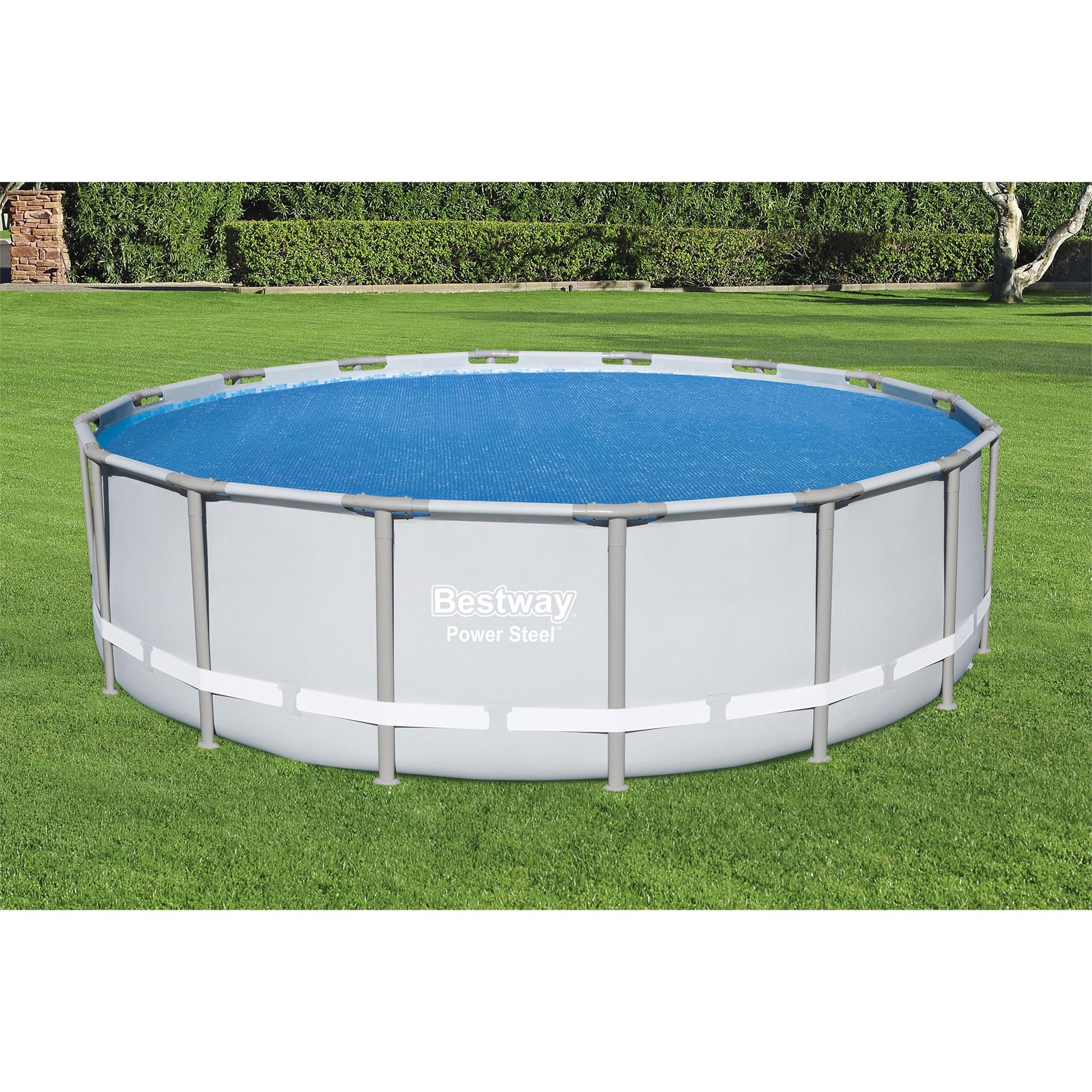 Bestway Flowclear 15-16 Foot Round Solar Heat Pool Cover for Above Ground Swimming Pools - Blue (Cover Only) with Storage Bag | Energy-Efficient Solar Heating | Extend Pool Season | Perfect for Backyard, Family, and Summer Fun