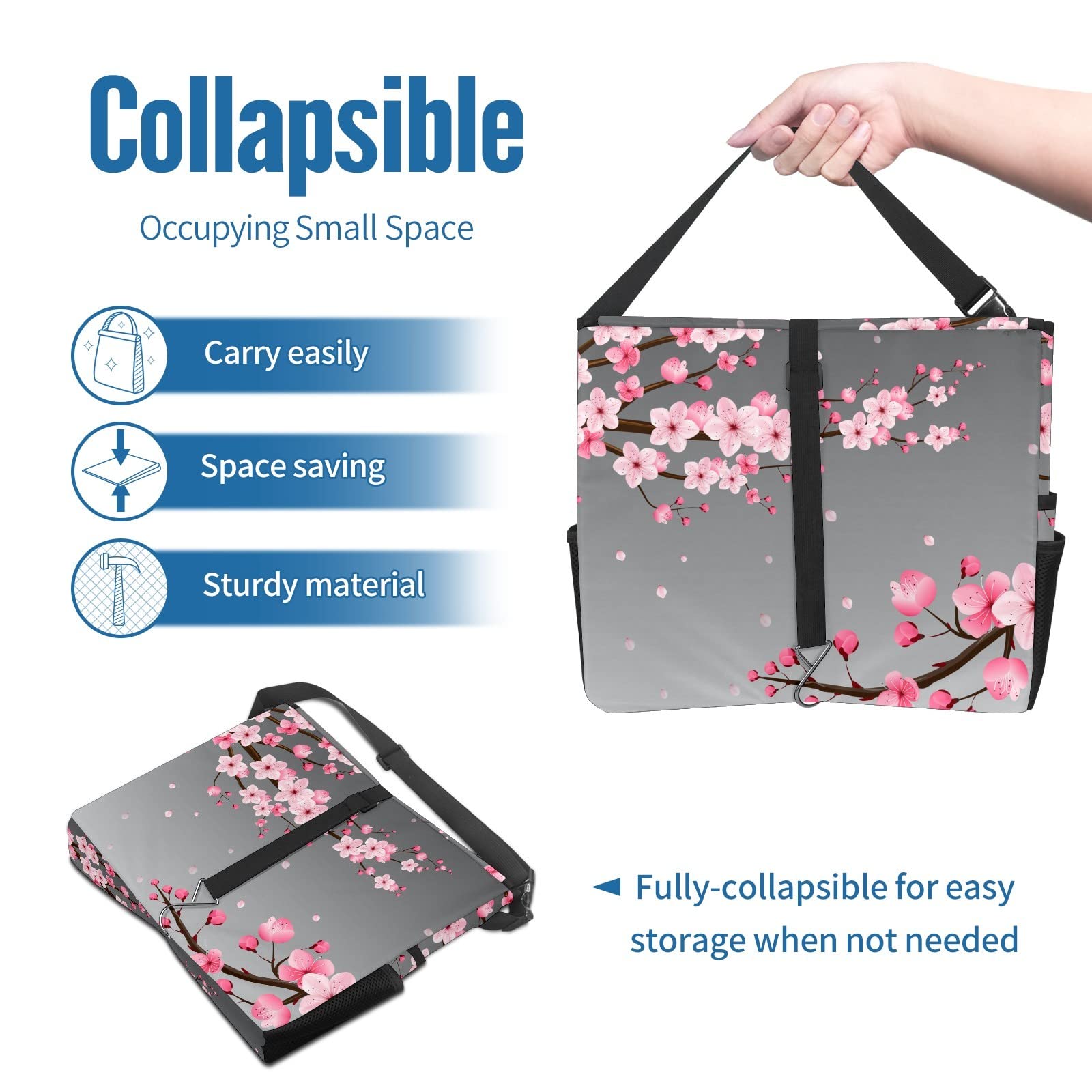 Medium-Sized Leak-Proof Waterproof Car Trash Can with Lid - Pink Cherry Blossom Design, Foldable & Portable Headrest Trash Bag with Storage Mesh - Perfect for Road Trips, Commuting & Keeping Your Vehicle Clean