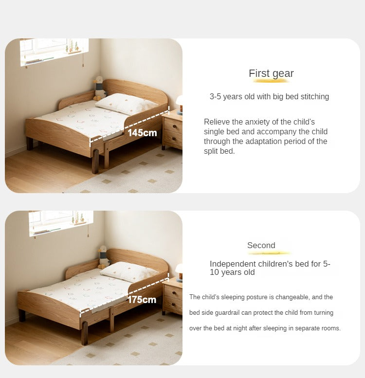 Expandable Solid Oak & Beech Wood Toddler Bed – Adjustable from 57in (145cm) to 80.7in (205cm) – Perfect for Growing Kids & Small Bedrooms