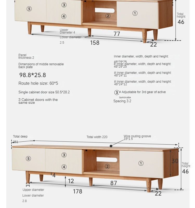 Modern Oak Solid Wood TV Stand with Storage - Stylish Entertainment Center for Living Room, Bedroom & Home Theater
