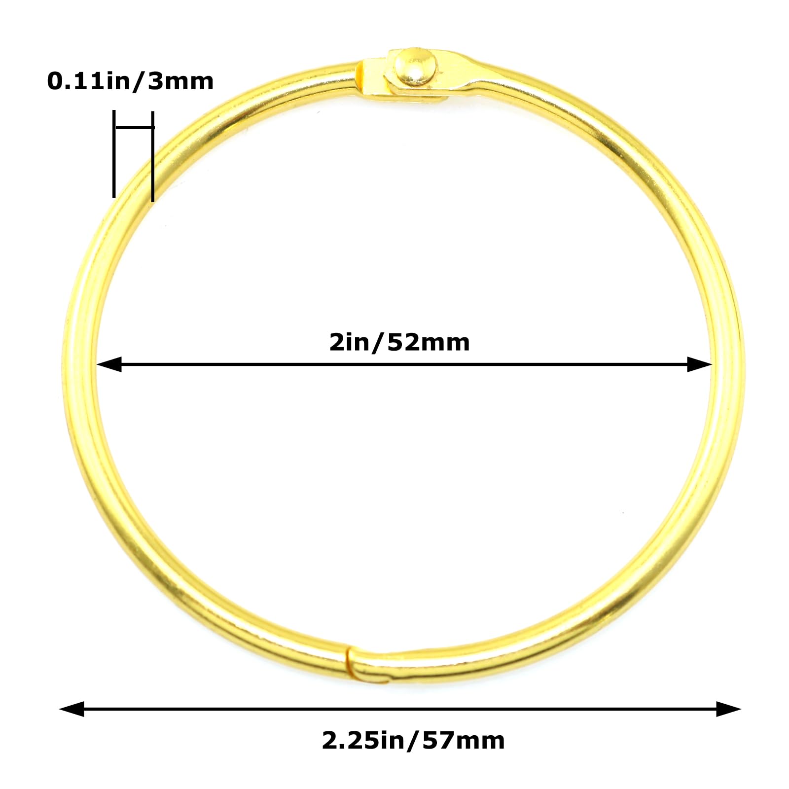 2 Inch Gold Metal Binder Rings - Bulk Pack of Hinged Book Rings for DIY Projects, Index Cards, Photo Albums, Key Chains & Loose Leaf Binding - Perfect for Office, School, Crafting & Home Organization