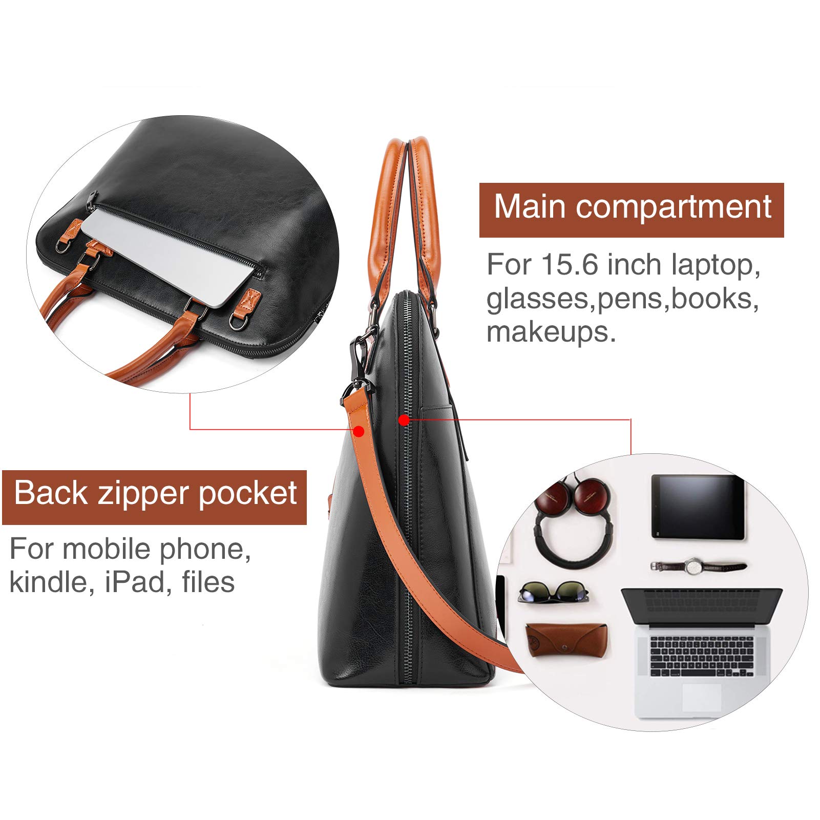 BOSTANTEN Women's Leather Briefcase - 15.6 Inch Laptop Bag for Work, Professional Office Shoulder Bag & Crossbody Handbag - Perfect for Business Meetings, Commuting, and Travel