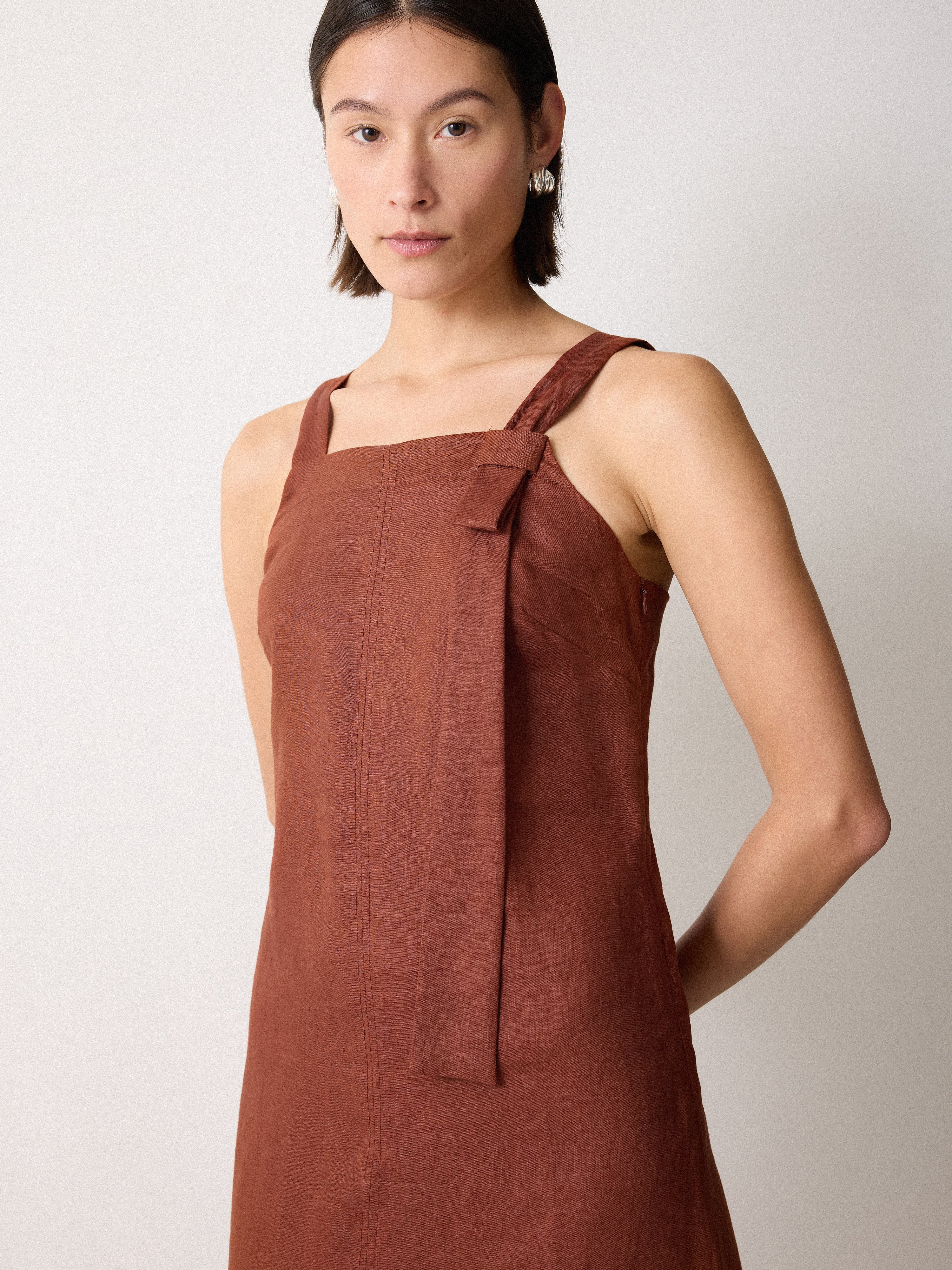 Linen Square Neck Dress for Women - Soft & Breathable Summer Dress in Brown | Perfect for Beach, Vacation & Casual Outings