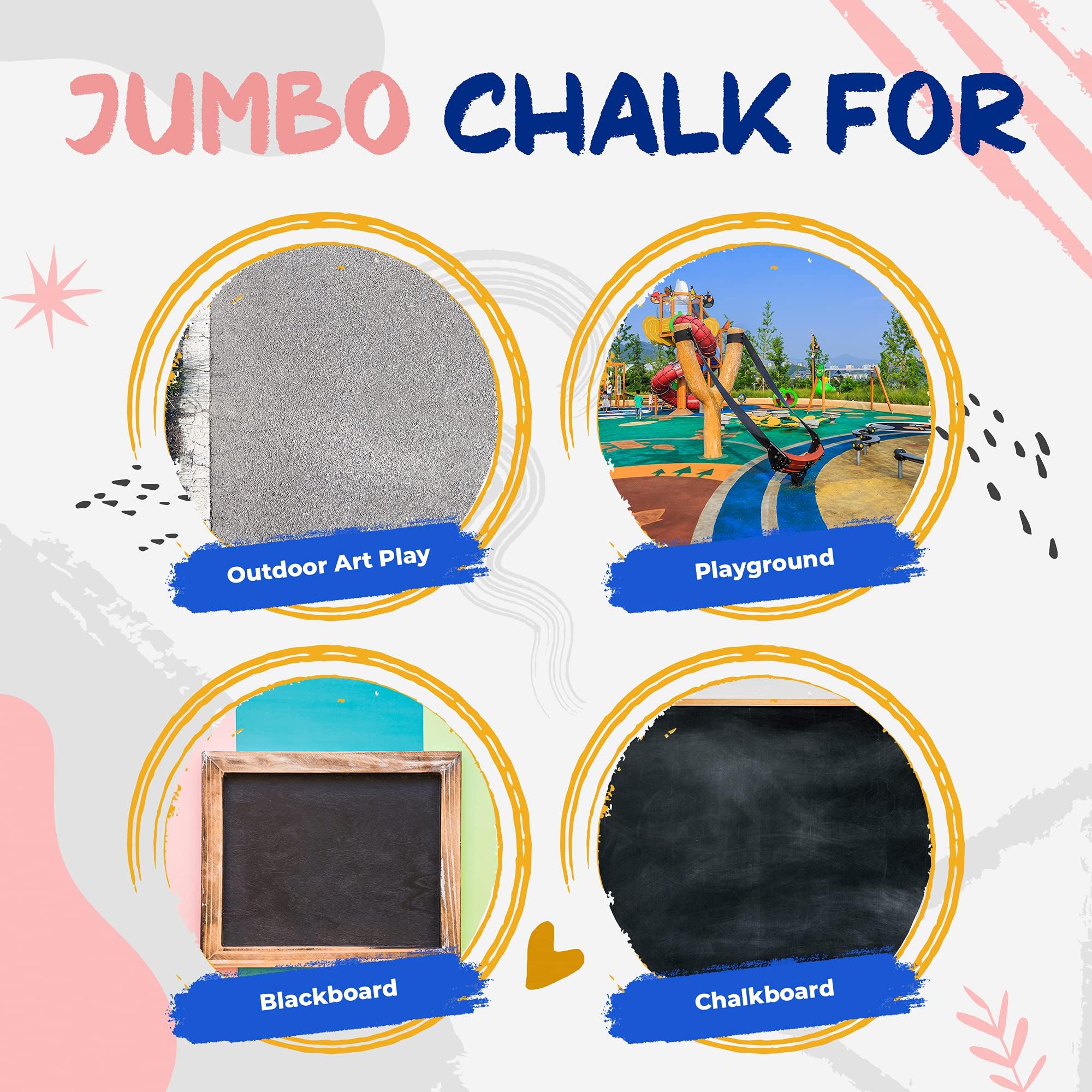 144-Piece Jumbo Washable Non-Toxic Sidewalk Chalk Set - Giant Outdoor Chalk for Kids, Blackboard, Playground & Driveway Art - Perfect for Birthday Parties, Classroom Activities & Summer Outdoor Fun