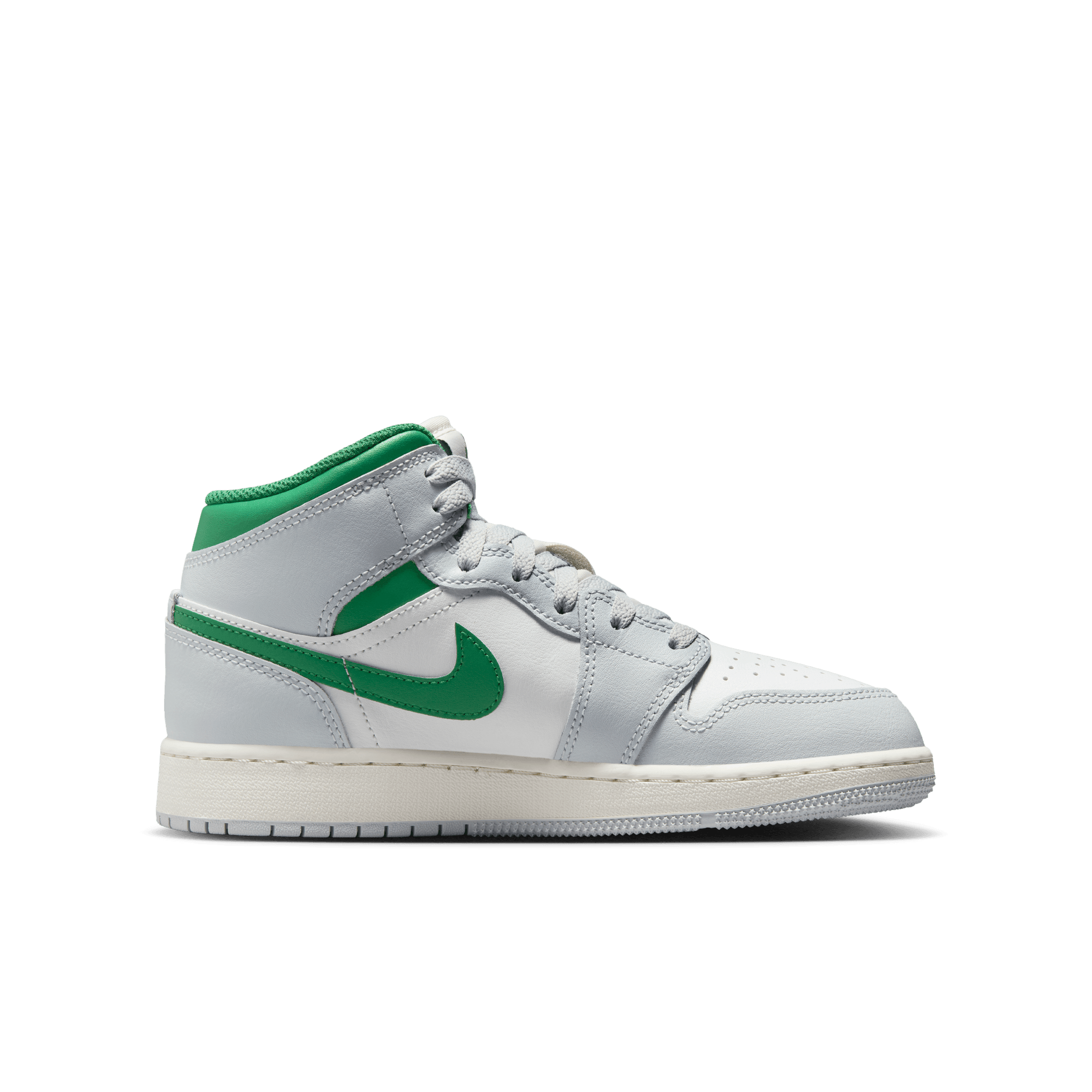 AIR JORDAN 1 MID (GS) Sneakers - Pure Platinum/Pine Green Colorway - Basketball Shoes for Kids & Teens - Perfect for School, Sports & Casual Wear