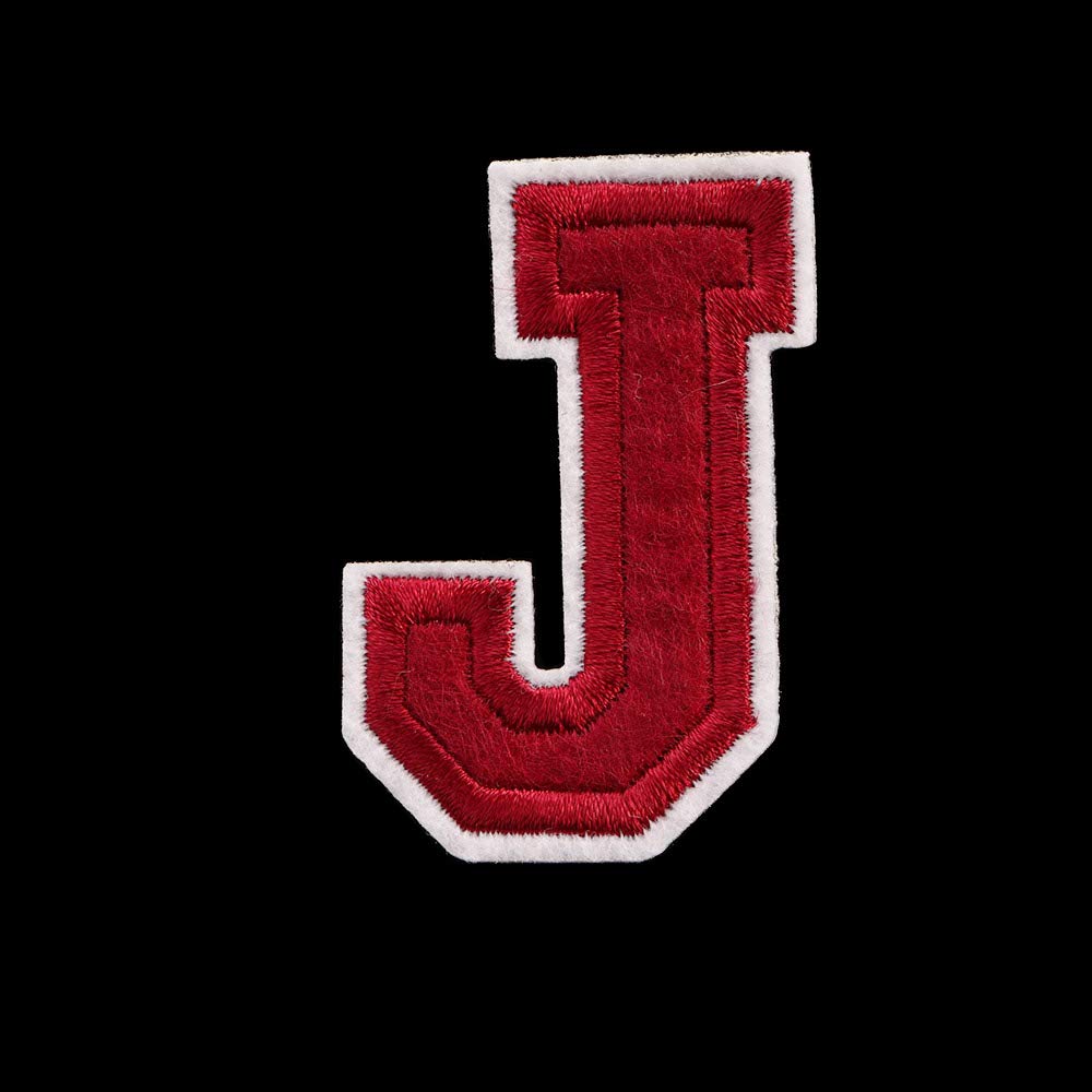 PULADE Red Embroidered Alphabet Letter Patches (Letter J) - Iron On & Sew On Applique for DIY Clothing, T-Shirts, Coats - Perfect for Customizing Kids' Outfits, School Projects, and Fashion Upcycling