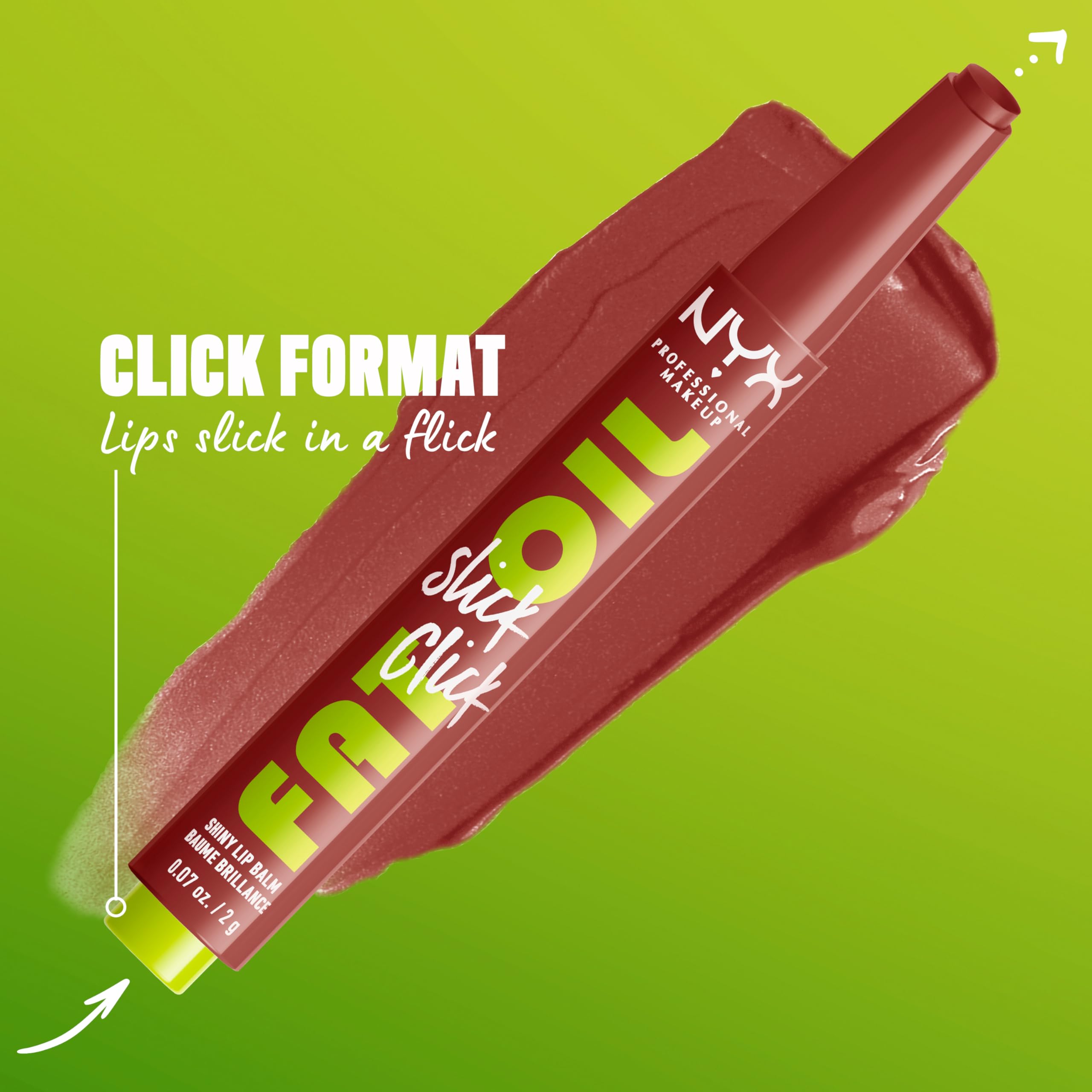 NYX Professional Makeup Fat Oil Slick Click - Vegan Lip Balm with Lightweight, Buildable & Pigmented Formula for Hydrated Lips | Perfect for Daily Wear, Night Out & Social Media Looks
