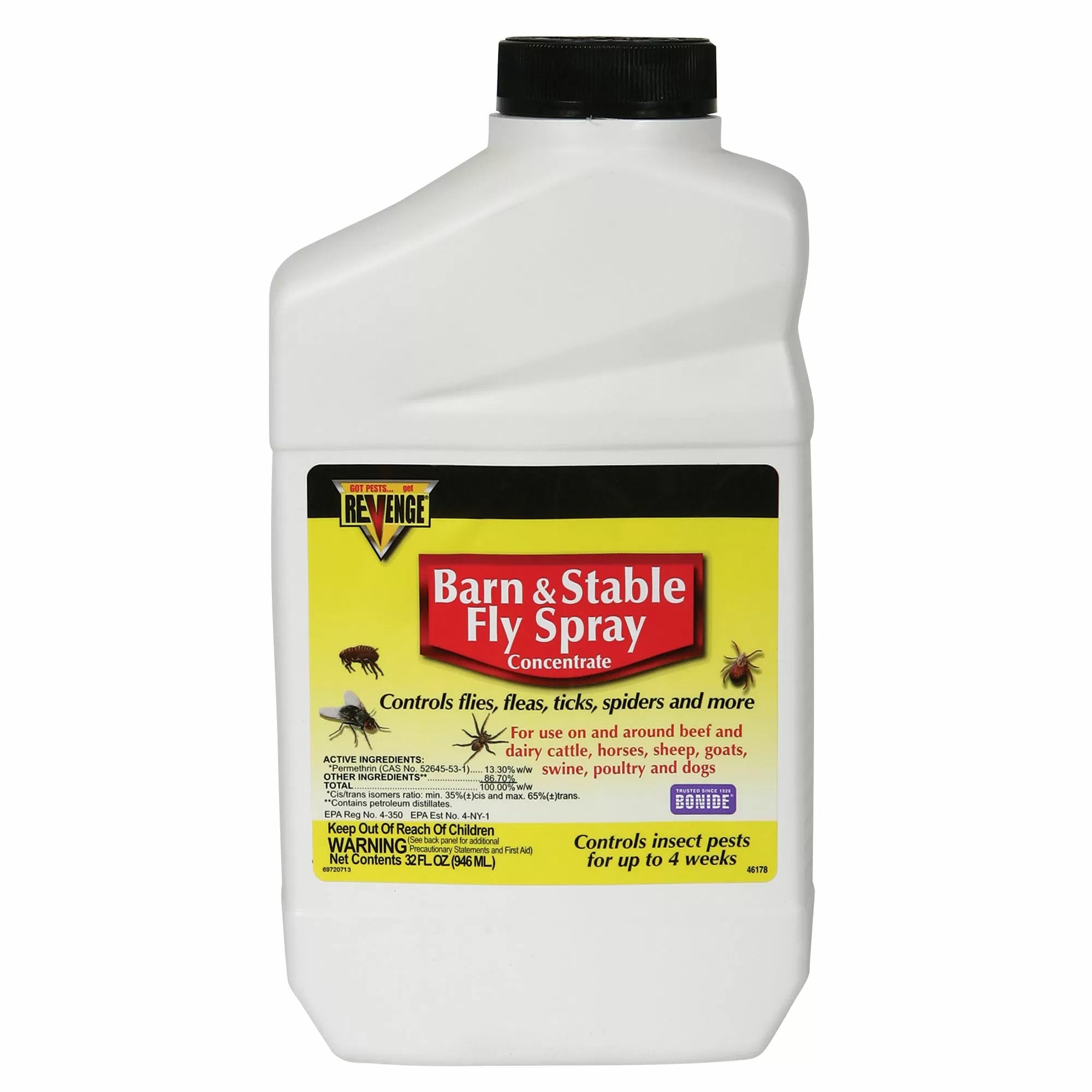 Bonide® Revenge® Barn & Stable Fly Spray Concentrate - 32oz Quart | Effective Fly Control for Horses, Livestock & Farms | Outdoor & Indoor Use